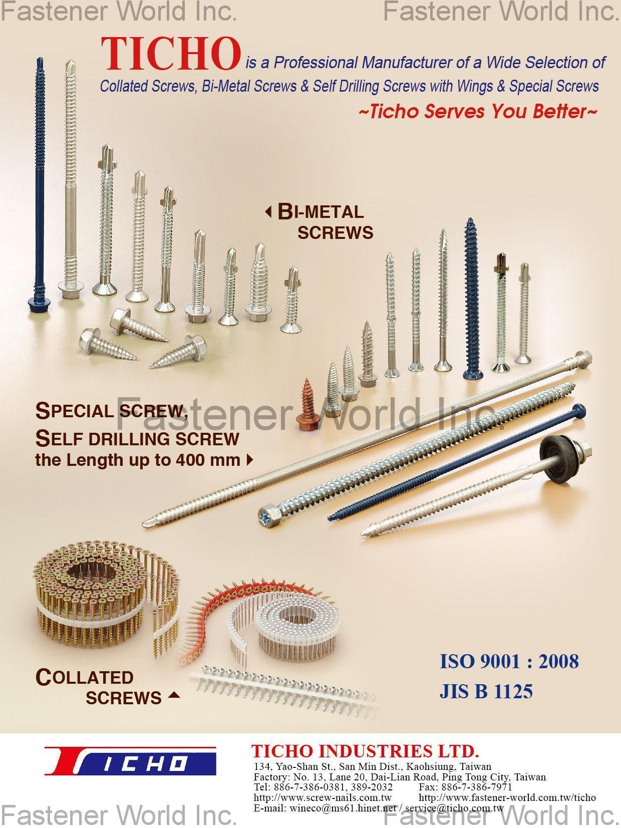 K. TICHO INDUSTRIES CO., LTD.  , Bi-Metal Screws, Special Screw, Self-Drilling Screw, Collated Screw , Special Screws