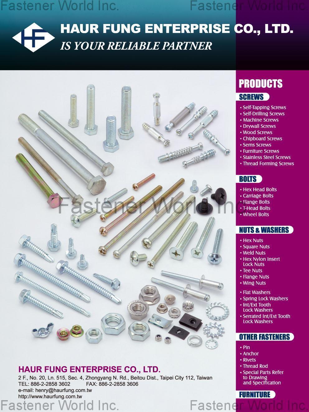 Self-Tapping Screws SCREWS, SELF-DRILLING SCREWS, MACHINE SCREWS, DRYWALL SCREWS, WOOD SCREWS, CHIPBOARD SCREWS, SEMS SCREWS, FURNITURE SCREWS, STAINLESS STEEL SCREWS, THREAD FORMING SCREWS, BOLTS, HEX HEAD BOLTS, CARRIAGE BOLTS, FLANGE BOLTS, T-HEAD BOLTS, WHEEL BOLTS, NUTS, WASHERS, HEX NUTS, SQUARE NUTS, WELD NUTS, HEX NYLON INSERTS LOCK NUTS, TEE NUTS, FLANGE NUTS, WING NUTS, FLAT WASHERS, SPRING LOCK WASHERS, INT/EXT TOOTH LOCK WASHERS, SERRATED INT/EXT TOOTH LOCK WASHERS, FASTENERS, PINS, ANCHORS, RIVETS, THREAD RODS, SPECIAL PARTS AS PER DRAWING AND SPECIFICATION