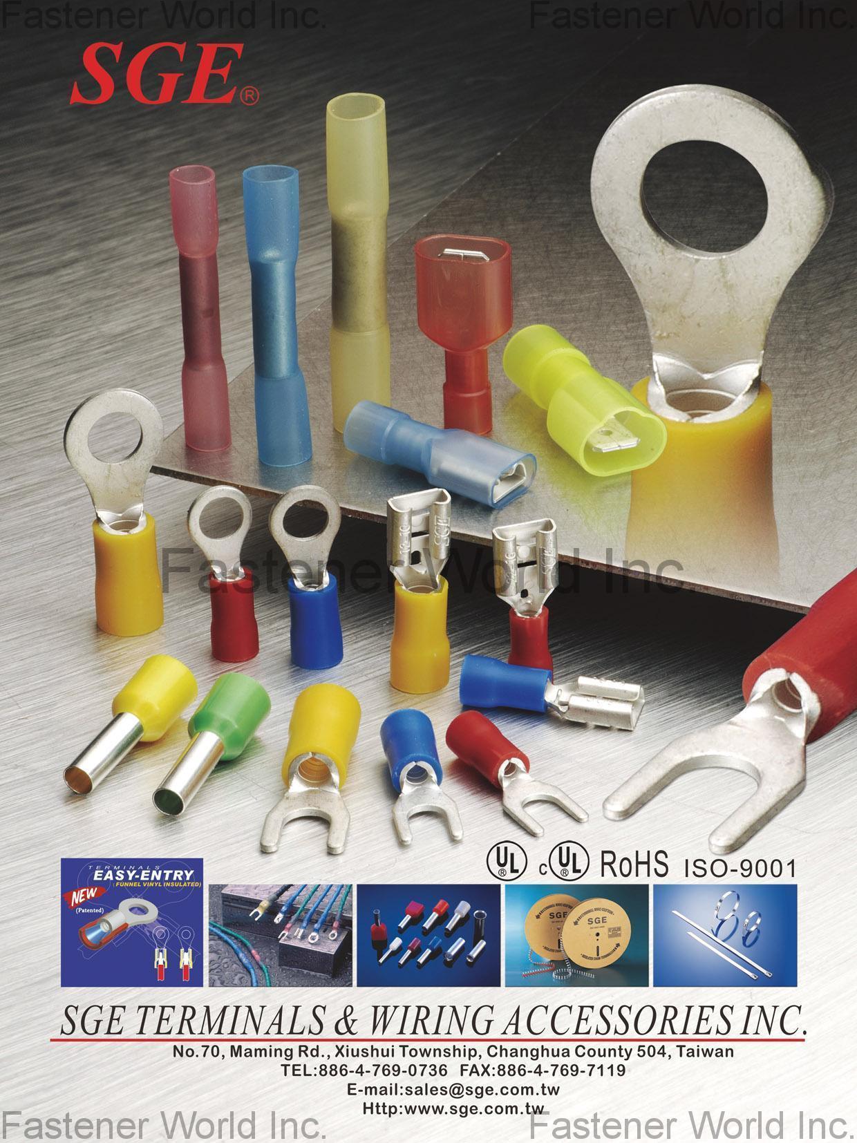 SGE TERMINALS & WIRING ACCESSORIES INC. , Non Insulated Terminals, DIN46234 Terminals, Ring Terminals, Spade Terminals, Butt & Parallel Connectors, Cord End Sleeves, Cable Ties, Crimp Tools , Terminal Pins
