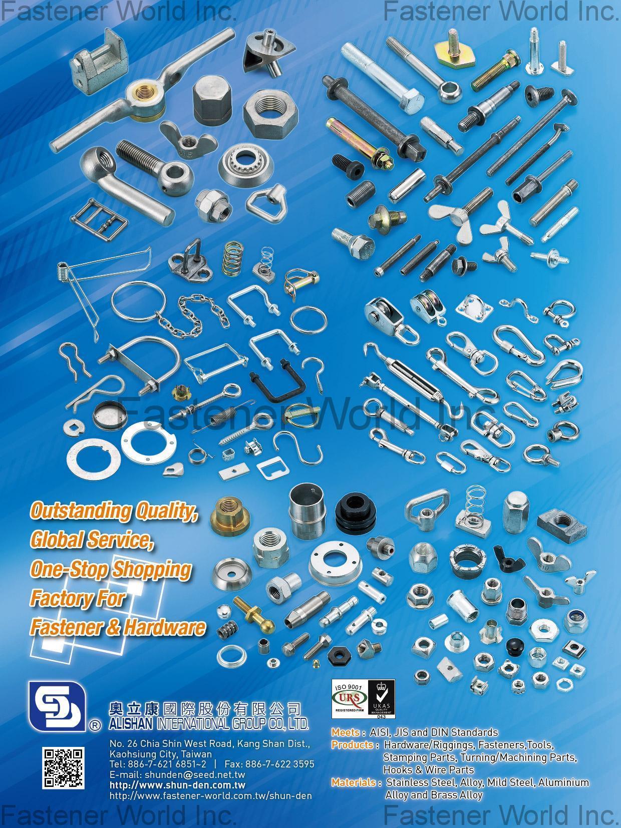 ALISHAN INTERNATIONAL GROUP CO., LTD. , Fastener tools, Bolts & Screws, Nuts, Link Chains & Steel Wire Rope products, Turning & Cutting parts, Stamping parts, Hardware & Rigging, Casting & Forging parts, Wrought (Forged)-Products , Turning Parts