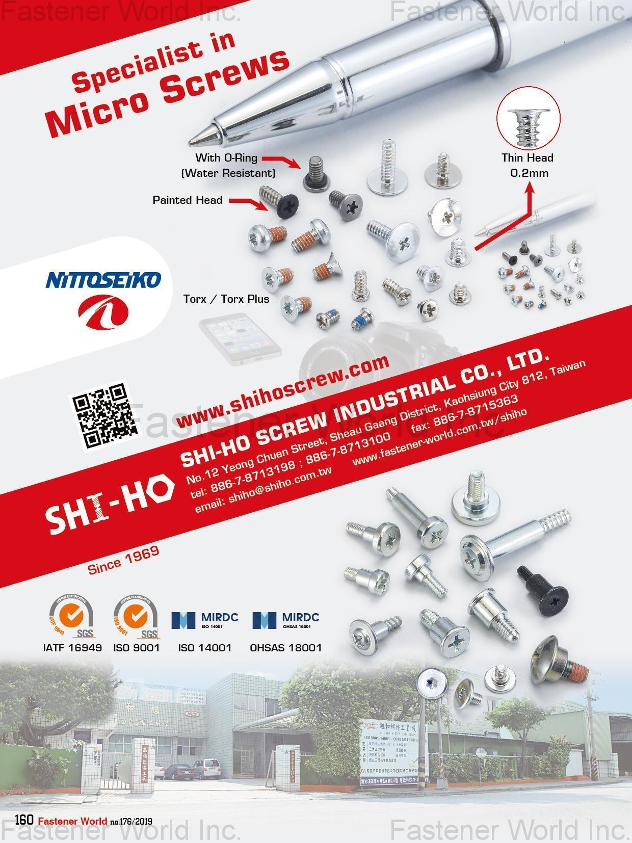 SHI-HO SCREW INDUSTRIAL CO., LTD. , Micro Screws, Torx , Micro Forming Parts