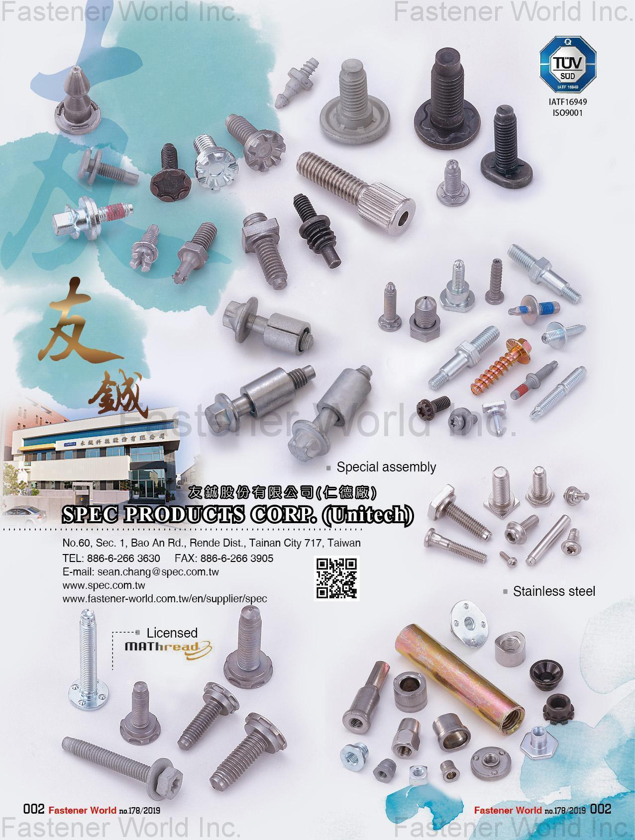 SPEC PRODUCTS CORP.  , Special assembly, Stainless Steel Screws, MAThread Licensed , Assembly Captive Screws