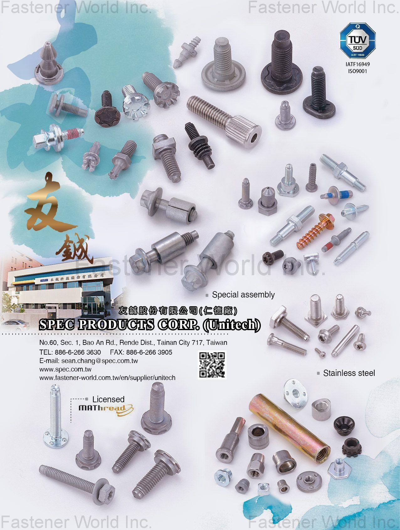 SPEC PRODUCTS CORP.-Unitech Factory , Bolt, Screw, Nut. Pin, Rivet, Spacer , Special Bolts