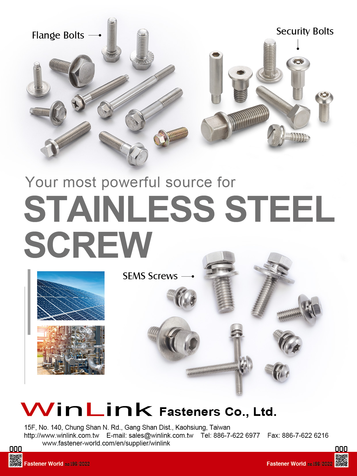 WINLINK FASTENERS CO., LTD.  , Flange Bolts, Security Bolt, Stainless Steel Screw, SEMS Screws