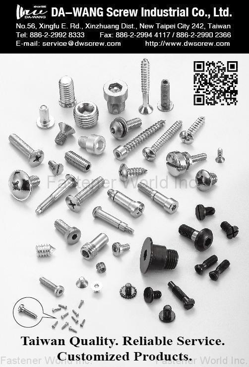DA-WANG SCREW INDUSTRIAL CO., LTD. (DA-WANGねじ工業株式会社) , Screws,Set screw,Nut,Washer,SEMs,Screw keys & tools,Customized screws,Bolts,Parts,Plastic Anchor,Locking screws