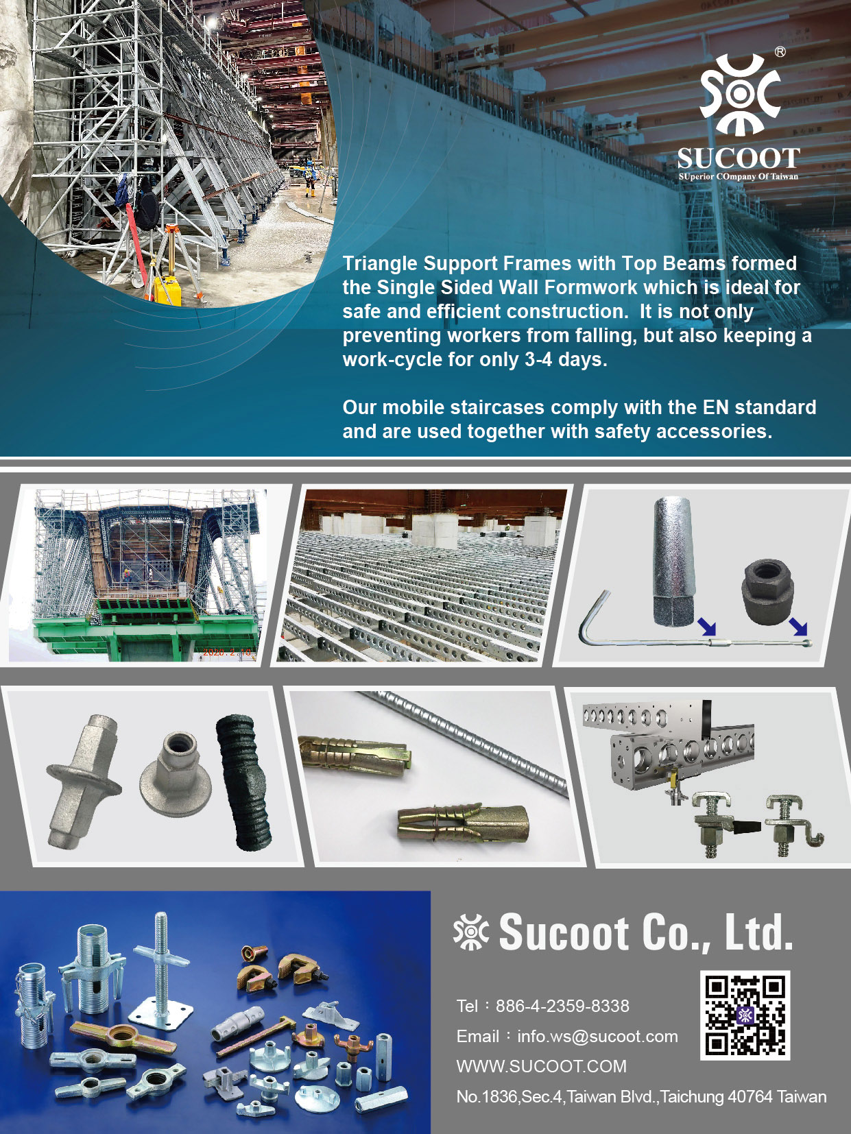 SUCOOT CO., LTD. , Triangle Support Frame with Top Beam fromed the Single Sided Wall Formwork
