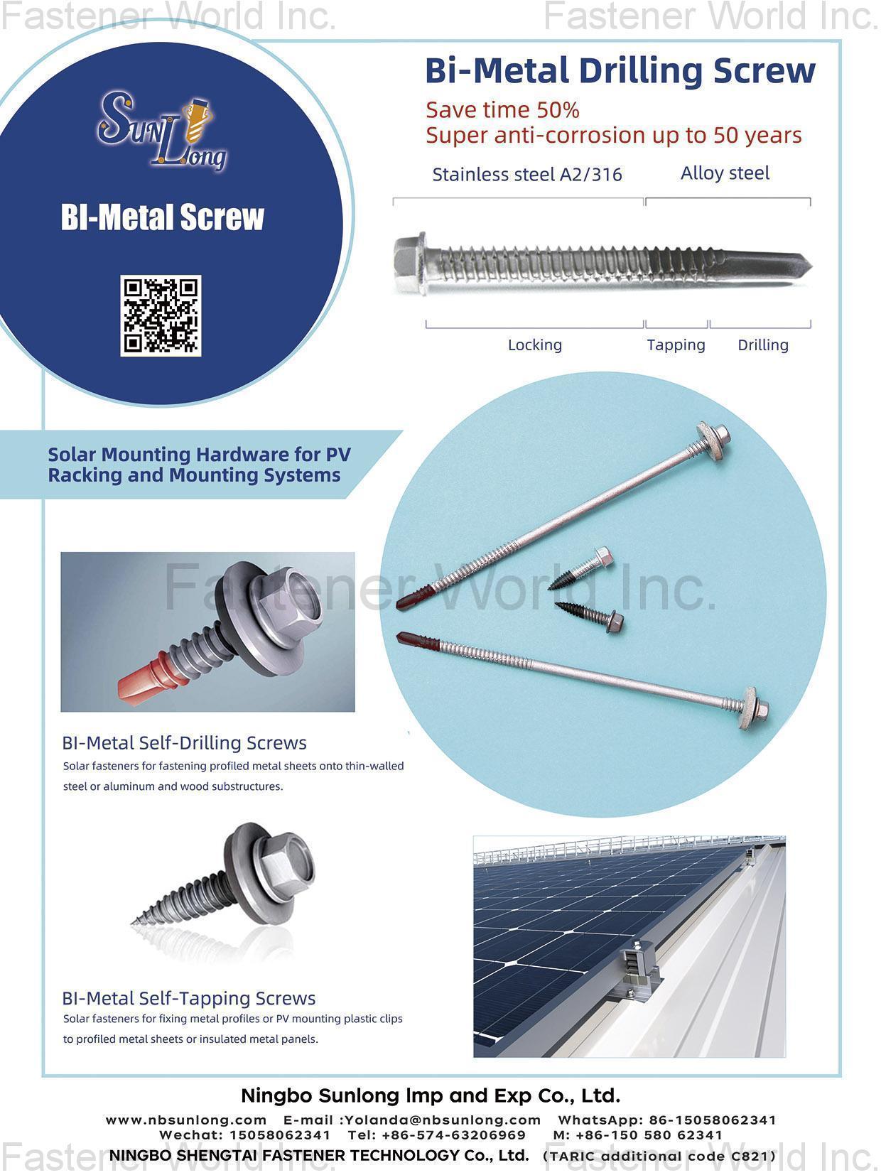 NINGBO SUNLONG IMP AND EXP CO., LTD. , Bi-Metal Screws, Bi-Metal Self-Drilling Screws, Bi-Metal Self-Tapping Screws