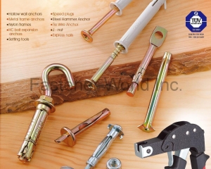 Hollow wall anchors, Metal frame anchors, Nylon frames, HC bolt expansion anchors, Setting tools, Speed plugs, steel Hammer Anchor, Tie Wire Anchor, J-nut, Express nails(HSIN CHANG HARDWARE INDUSTRIAL CORP.)