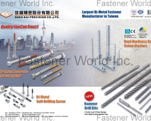 Bi-Metal Concrete Screw Anchor, Bi-Metal Self-Drilling Screw, Dual-Hardness Concrete Screw Anchors, Hammer Drill Bits(SHEH KAI PRECISION CO., LTD. )