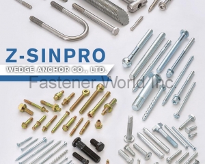 Stainless Special Bolts, Special Screws, Special/Custom Concrete Wedge Anchor, Stainless Sleeve Anchor, Dog Point Wedge Anchor, Double Collar Wedge Anchor, U Bolt, Flat Washer, Thread rods, Chemical Anchor, Weld Bolt, T bolt, Hex bolt, Carriage bolt, Six-lobes screws, Hex nuts, DIN 934, DIN 125, Drop in Anchor, Spacer, Bushing, Roller, Tube, Brass Nut, Eye Bolt, T Bolt, Weld Stud, Anchor Bolt, Lag bolt, Wall Anchor, Plastic Anchor, Zinc Hammer Drive Anchor, Wood Screw, Machine Screw, Lag Screw, Hanger Screw, Hot Forge Bolt, Construction Fastener, Long Screw, Stainless Eye Bolt (Eye Screw)(Z-SINPRO WEDGE ANCHOR CO., LTD.)