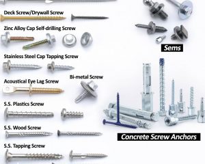 Long Wood Screws, Self-drilling Screws, Deck Screws, Drywall Screws, Zinc Alloy Cap Self-drilling Screws, Stainless Steel Cap Tappping Screws, Bi-metal Screws, Sems, Acoustical Eye Lag Screws, Concrete Screws Anchors, S.S. Plastics Screws, S.S. Wood Screws, S.S. Tapping Screws, S.S. Self-drilling Screws(ChiRek Fastener Corporation)