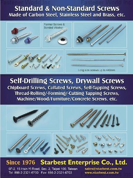 STARBEST ENTERPRISE CO., LTD.  , self-drilling screws, drywall screws, chipboard screws, collated screws, self-tapping screws, thread-rolling screws, thread-forming screws, thread-cutting screws, machine screws, wood screws, furniture screws, concrete screws , Self-drilling Screws