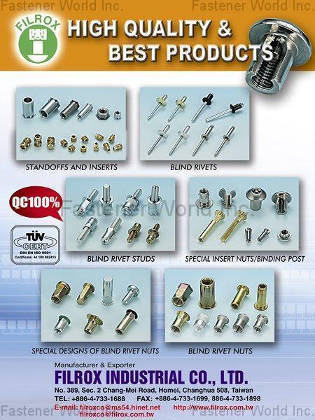 FILROX INDUSTRIAL CO., LTD.  , Standoffs And Inserts, Blind Rivets, Blind Rivet Studs, Special Insert Nut/Binding Post, Special Designs Of Blind Rivet Nuts, Blind Rivet Nuts , Conical Washer Nuts