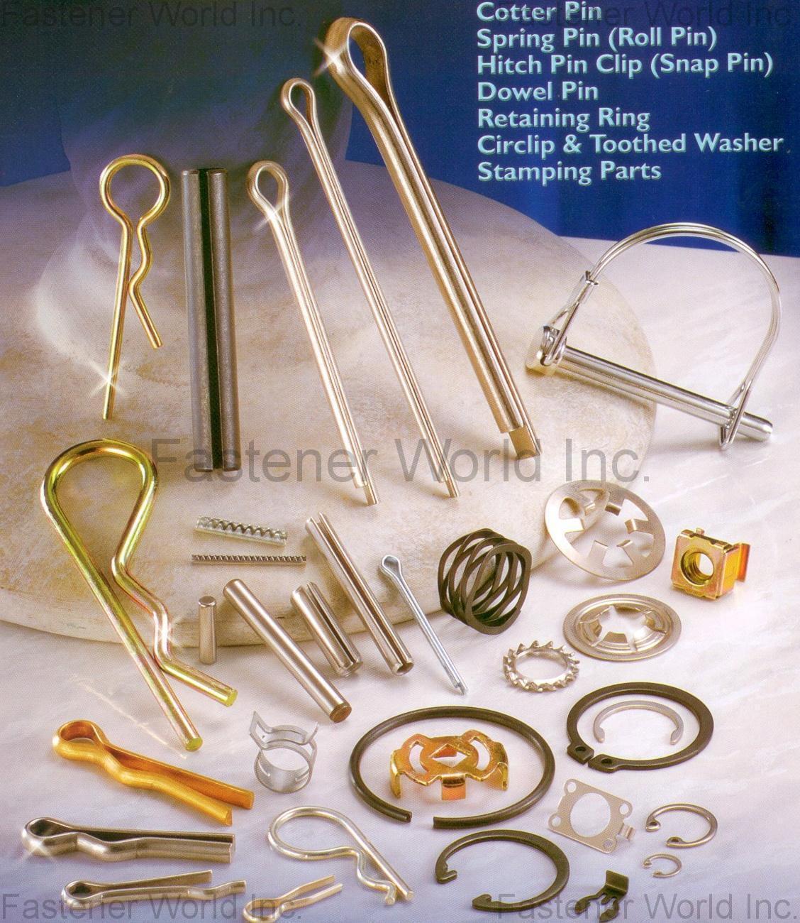 YUNG KING INDUSTRIES CO., LTD.  , Standard Cotter Pin, Spring Pin, Hitch Pin Clip (Snap Pin), Dowel Pin, Circlip & Washer, Quick Insert Pin, Special Pin, PINS, DIN 94, DIN 1481, DIN 7, DIN 11024, ISO 1234, ISO 8752, ISO 2338 , Pins