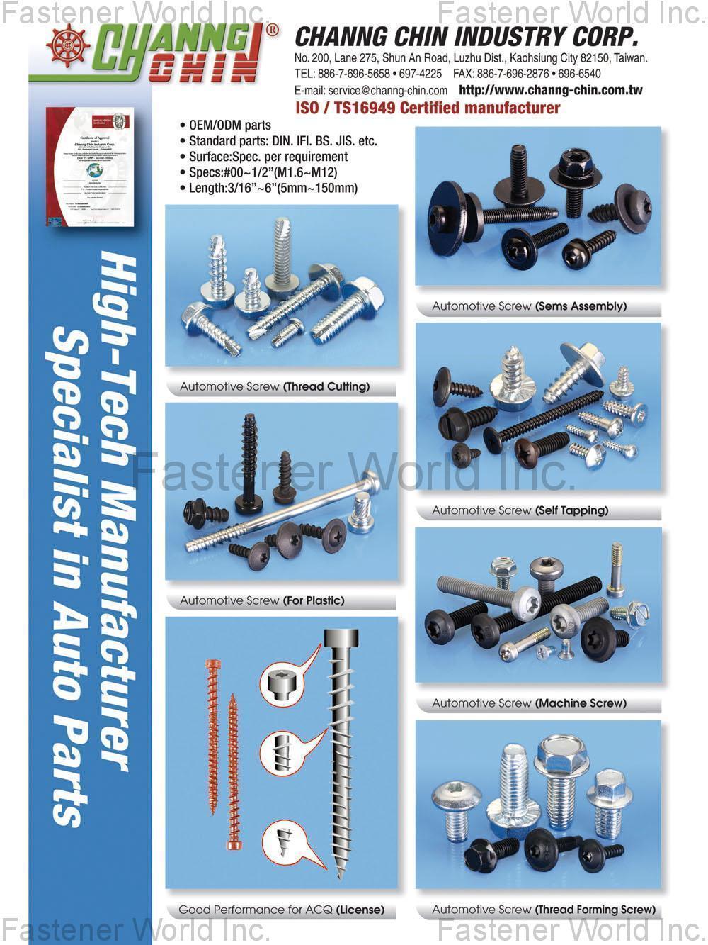 CHANNG CHIN INDUSTRY CORP.  , Automotive Screw , Automotive Screws
