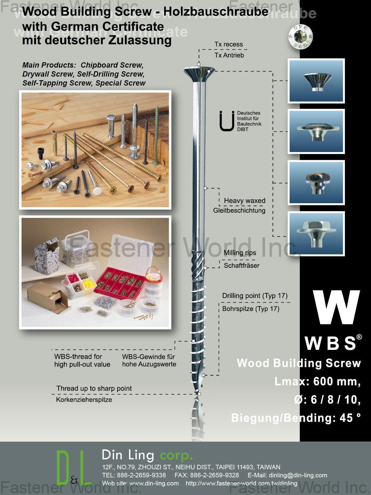 DIN LING CORP.  , Wood building Screw with German Certificate , Wood Screws