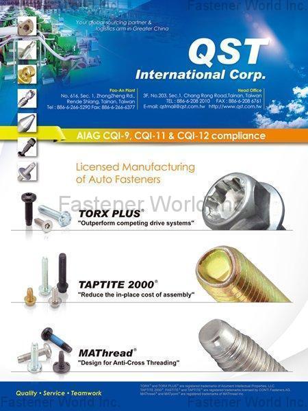 QST INTERNATIONAL CORP.  , TORX PLUS, TAPTITE 2000, MAThread , Drywall Screws