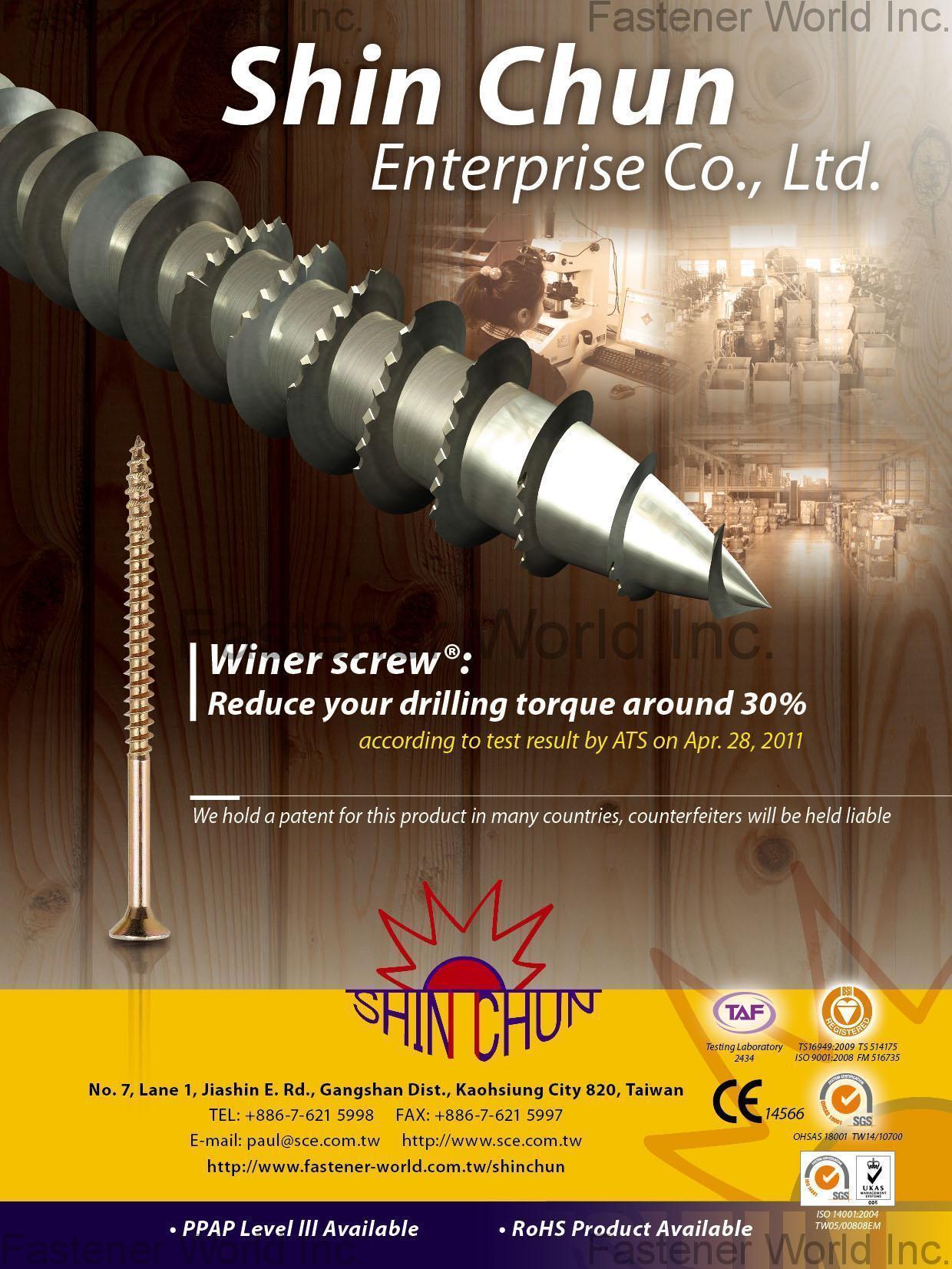 SHIN CHUN ENTERPRISE CO., LTD.  , Winer Screws , Chipboard Screws