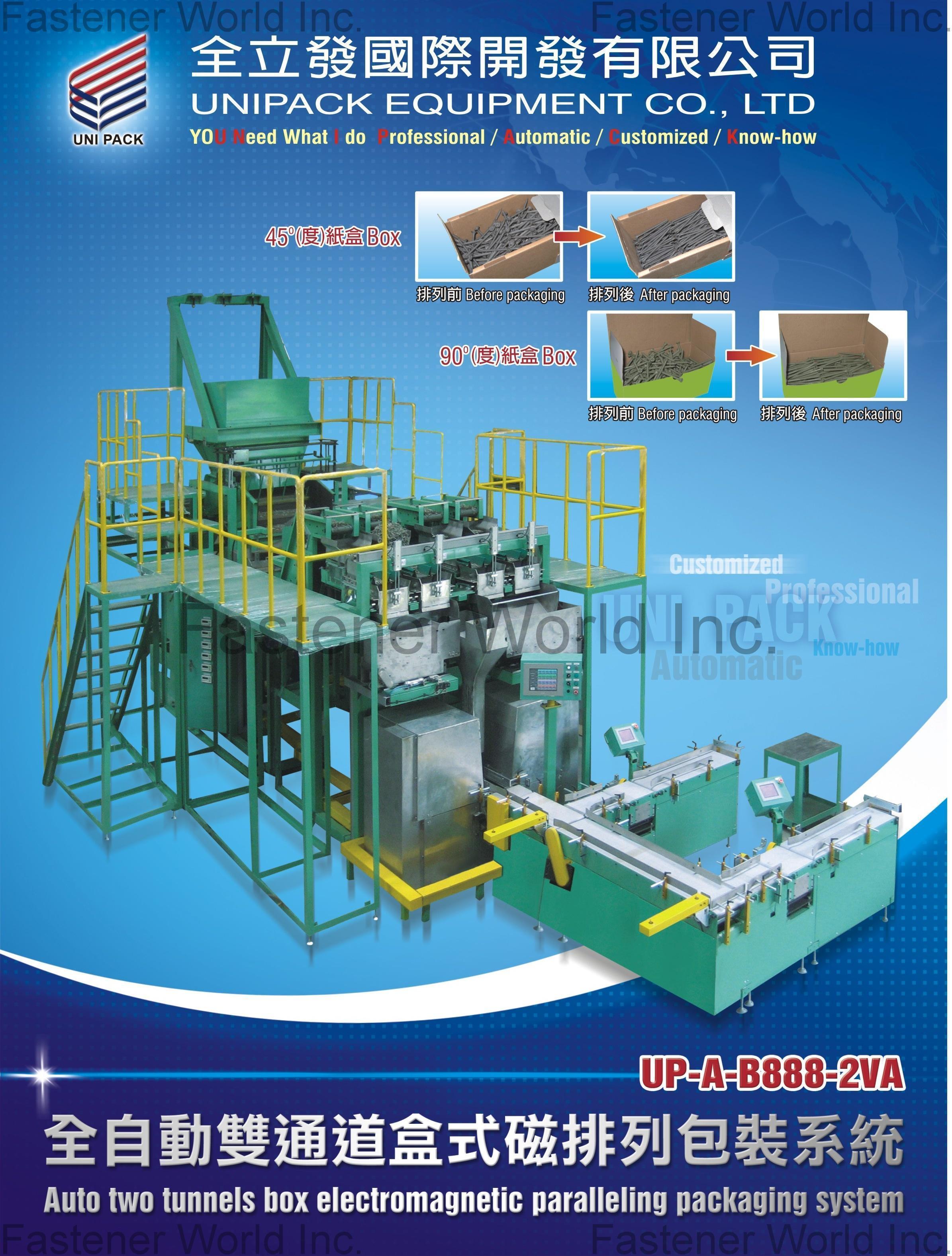 UNIPACK EQUIPMENT CO., LTD. , Auto two tunnels box electromagnetic paralleling packaging system , Auto Box Electromagnetic Paralleling Packaging Machine UNIPACK EQUIPMENT CO., LTD. , Auto two tunnels box electromagnetic paralleling packaging system , Auto Box Electromagnetic Paralleling Packaging Machine