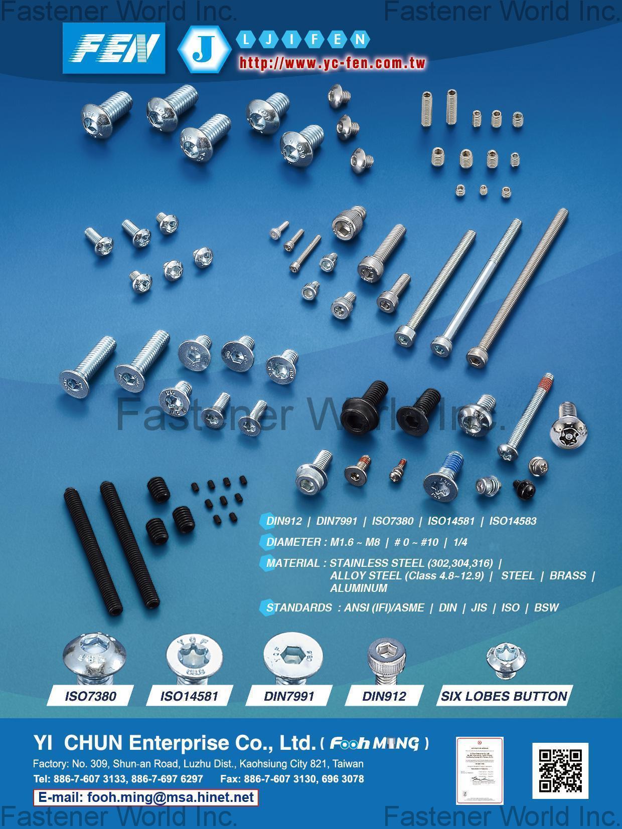 YI CHUN ENTERPRISE CO., LTD.  , Socket Screw / Set Screw / Machine Screw , Socket Set Screws