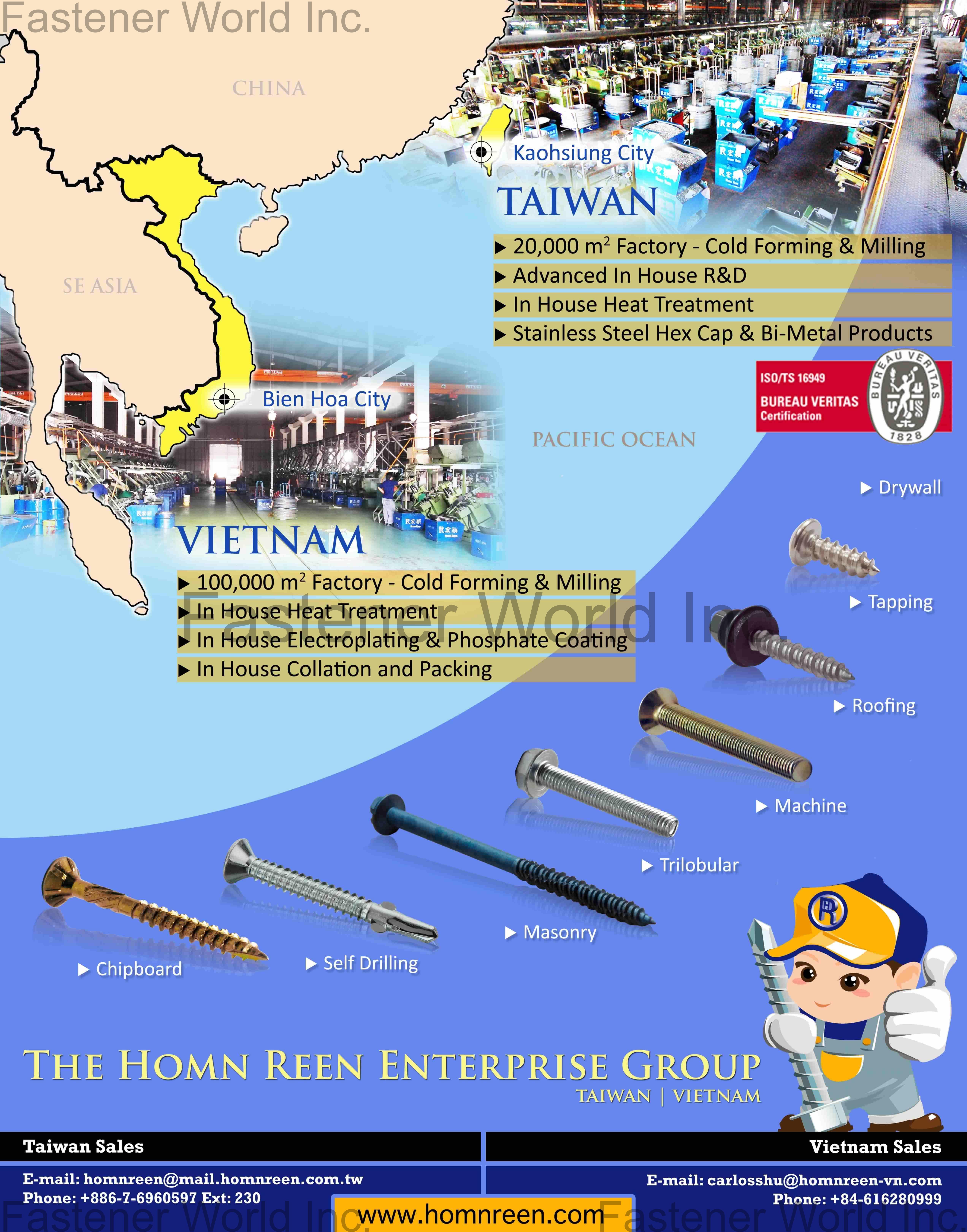 HOMN REEN ENTERPRISE CO., LTD. , Company Brochure , All Kinds of Screws HOMN REEN ENTERPRISE CO., LTD. , Company Brochure , All Kinds of Screws