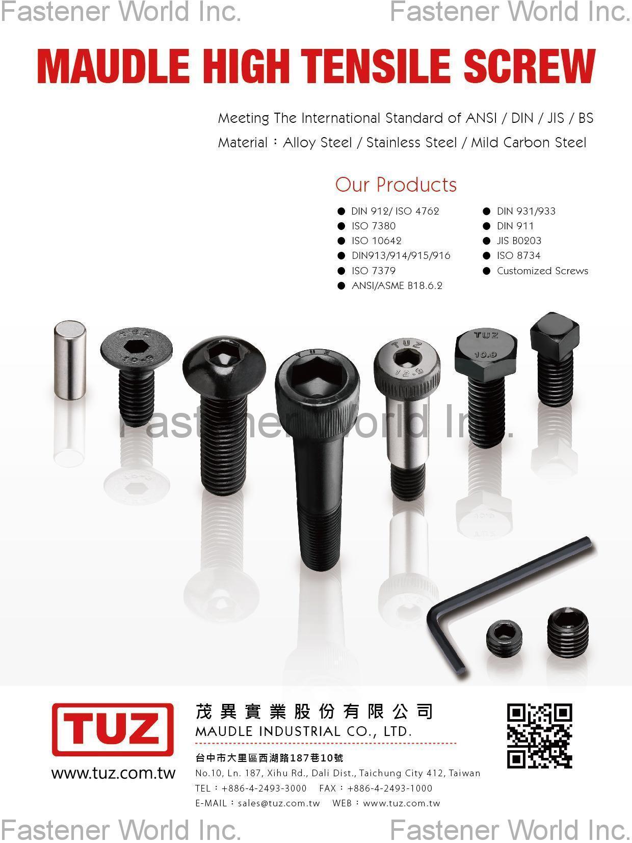 MAUDLE INDUSTRIAL CO., LTD.  , High Tensile Screw , Socket Head Cap Screws