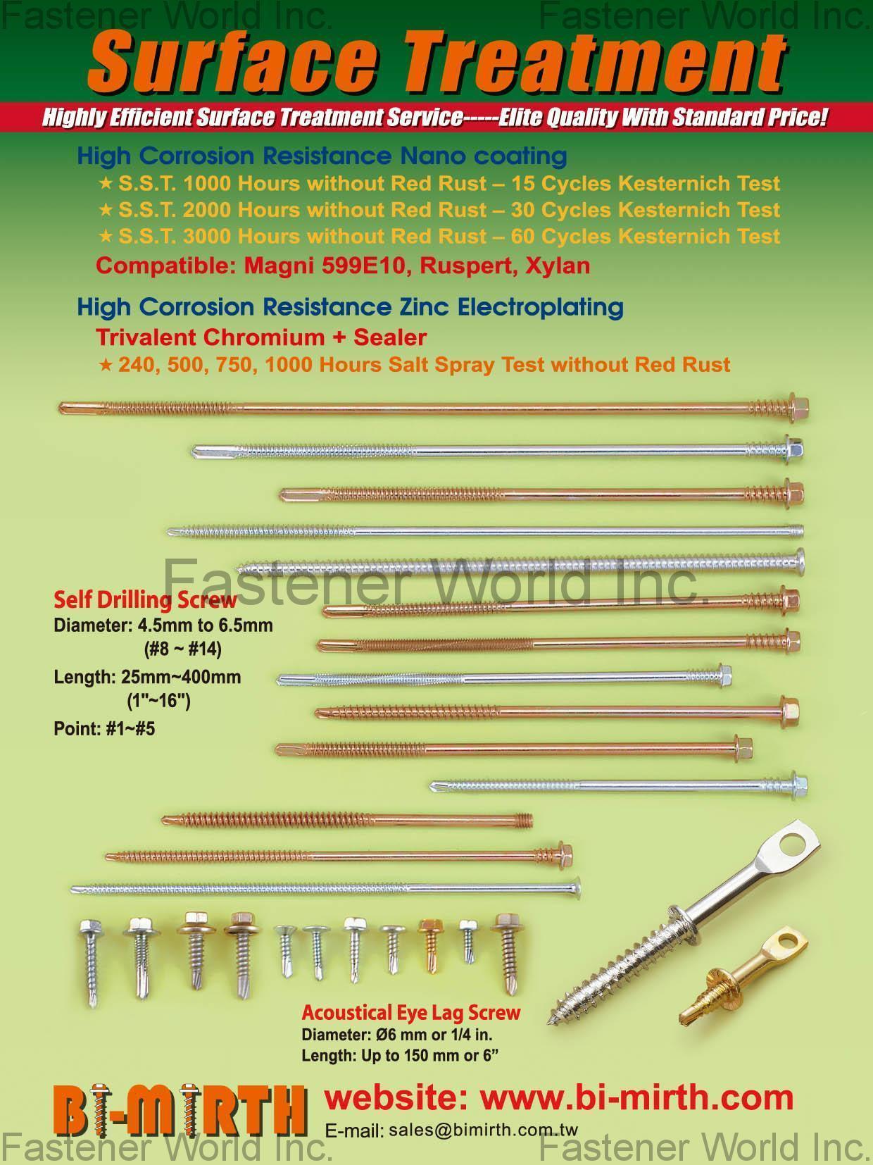 BI-MIRTH CORPORATION , Self Drilling Screw, Acoustical Eye Lag Screw , Self-drilling Screws