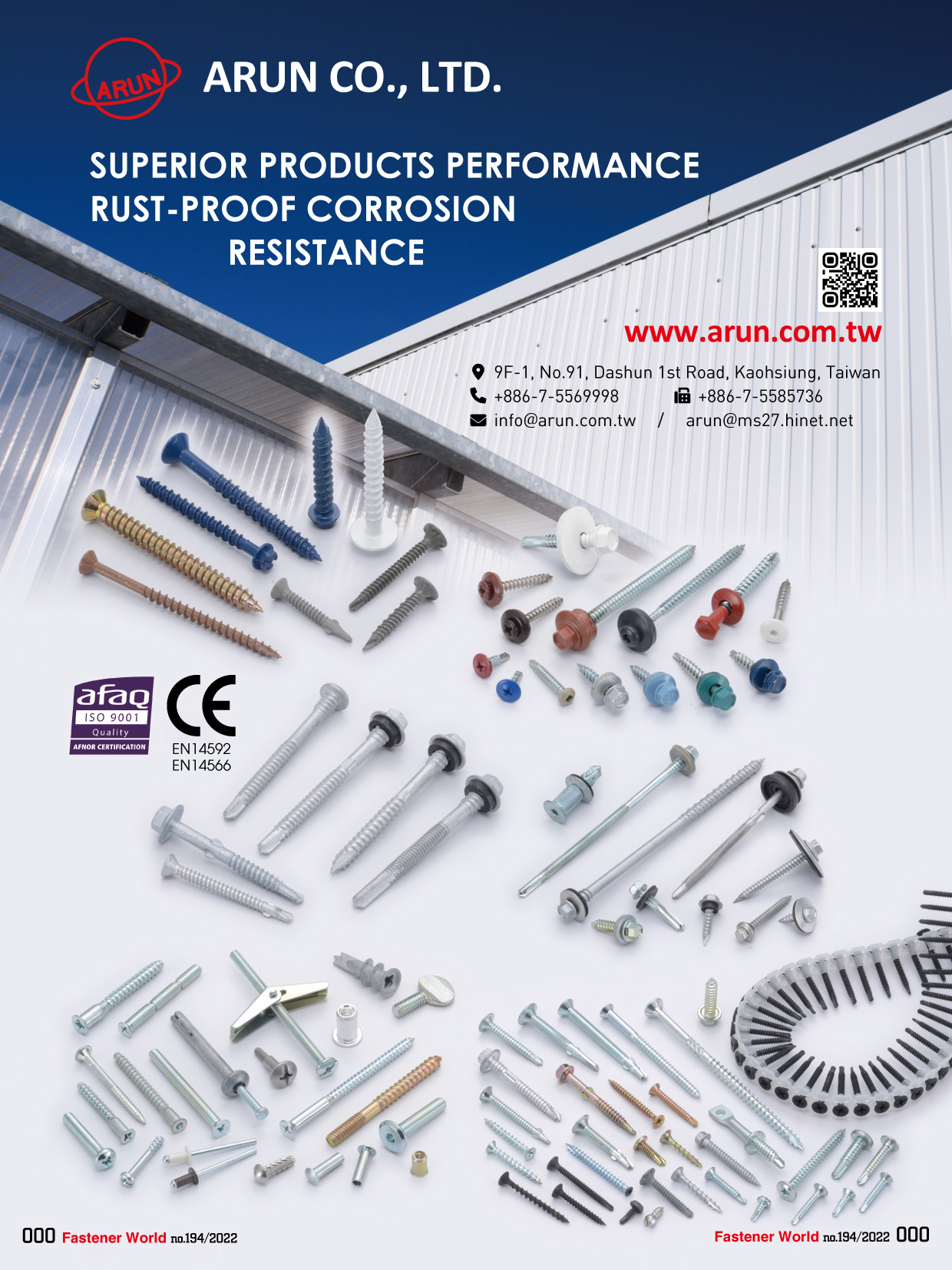 ARUN CO., LTD.  , Roofing Screw, Collated Screw, Stamping & Accessories, Bi-Meta Screws, Screws, Bolts, Nuts, Sems & Micro , Special Bolts