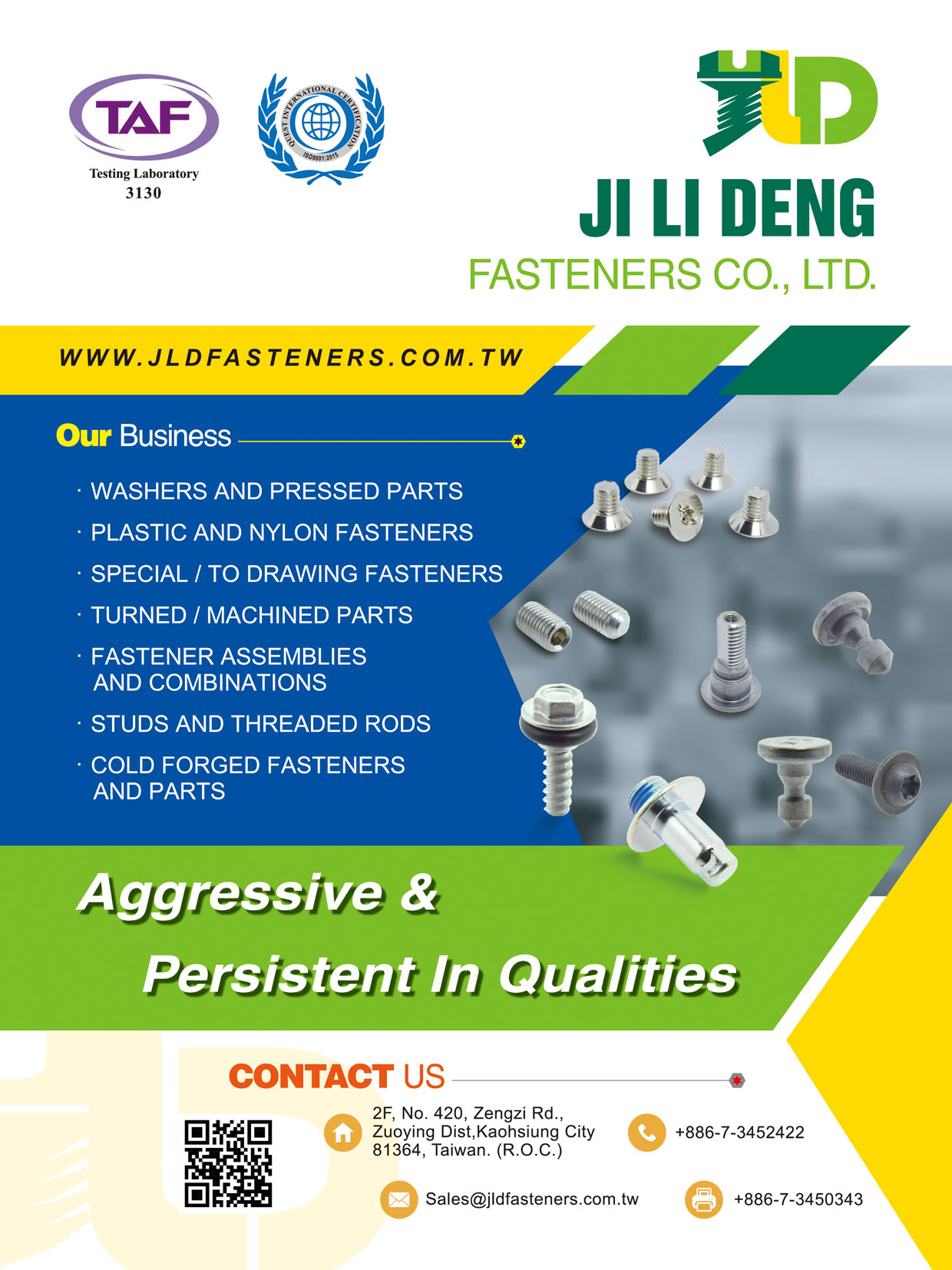 JI LI DENG FASTENERS CO., LTD. , WASHERS AND PRESSED PARTS, PLASTIC AND NYLON FASTENERS, SPECIAL / TO DRAWING FASTENERS, TURNED / MACHINED PARTS, FASTENER ASSEMBLIES AND COMBINATIONS, STUDS AND THREADED RODS, COLD FORGED FASTENERS AND PARTS , SEMS Screws