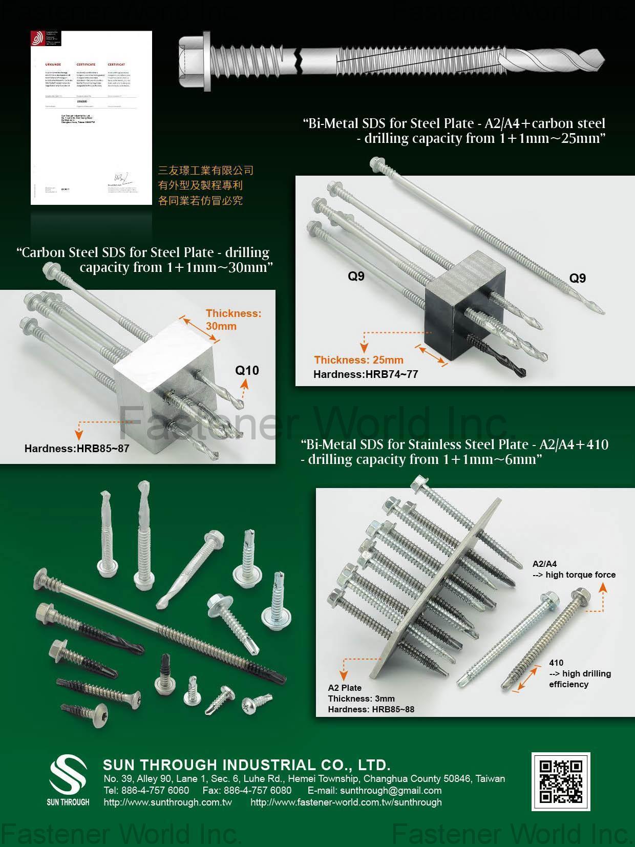 SUN THROUGH INDUSTRIAL CO., LTD. , Bi-Metal SDS for Steel Plate, Carbon Steel SDS for Steel Plate , Self-drilling Screws