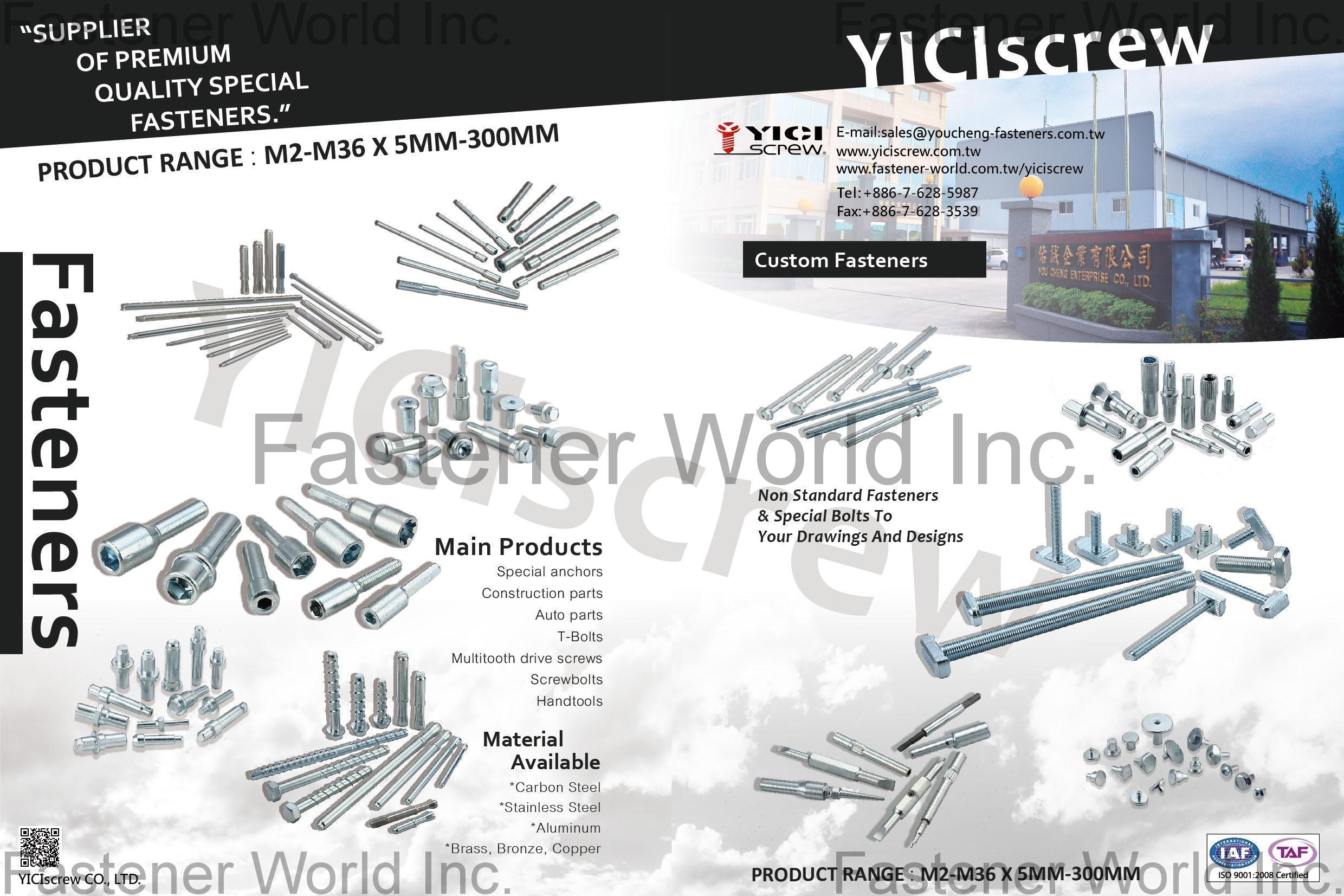 YICIscrew CO., LTD. , Special Anchors, Construction Parts, Auto Parts, T-Bolts, Multitooth Drive Screws, Screwbolts, Handtools , Construction Fasteners YICIscrew CO., LTD. , Special Anchors, Construction Parts, Auto Parts, T-Bolts, Multitooth Drive Screws, Screwbolts, Handtools , Construction Fasteners