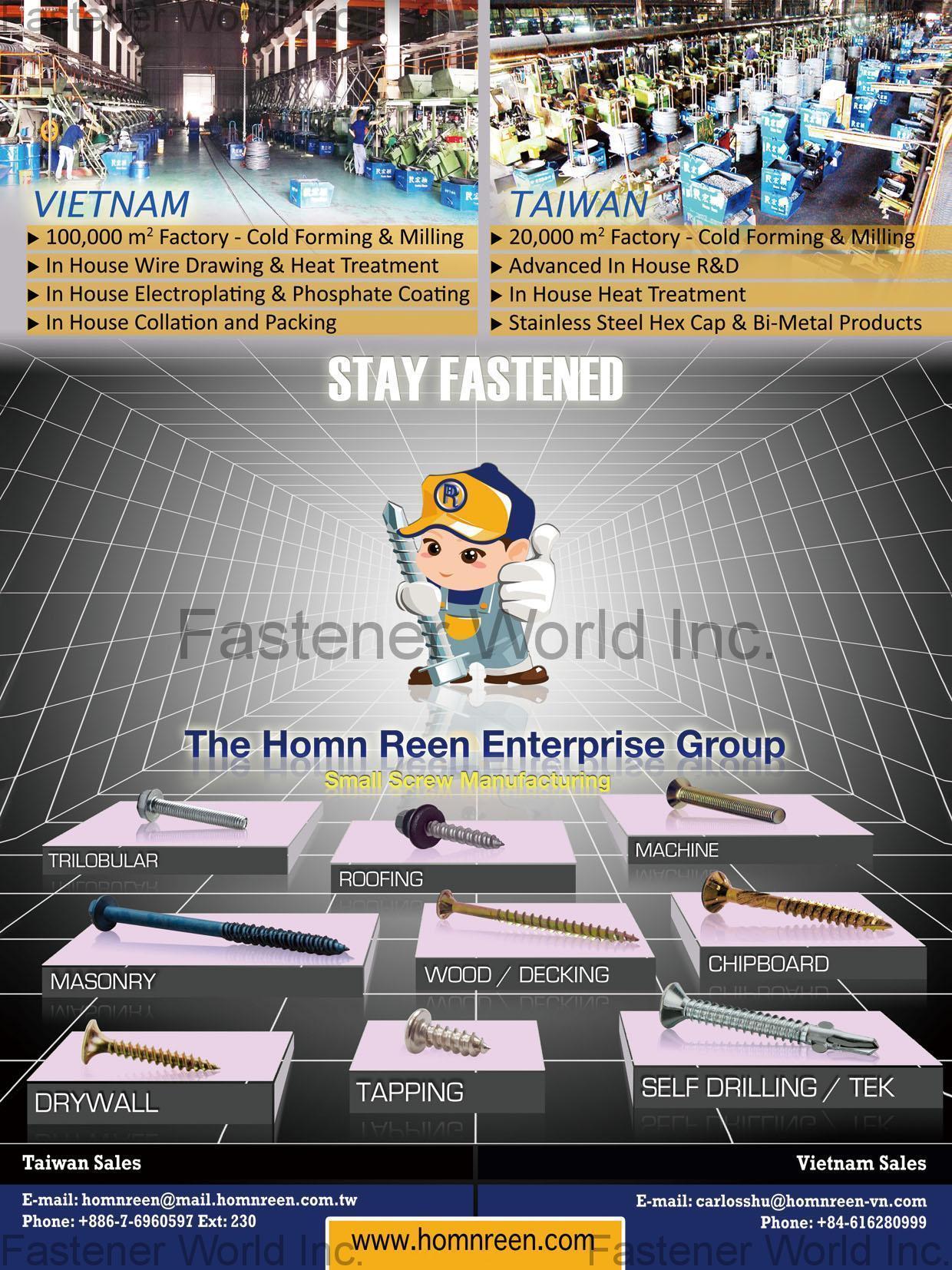 HOMN REEN ENTERPRISE CO., LTD. , Small Screw, Trilobular Screw, Roofing Screw, Machine Screw, Masonry Screw, Wood Screw, Decking Screw, Chipboard Screw, Drywall Screw, Tapping Screw, Self Drilling Screw, Tek Screw , Roofing Screws HOMN REEN ENTERPRISE CO., LTD. , Small Screw, Trilobular Screw, Roofing Screw, Machine Screw, Masonry Screw, Wood Screw, Decking Screw, Chipboard Screw, Drywall Screw, Tapping Screw, Self Drilling Screw, Tek Screw , Roofing Screws