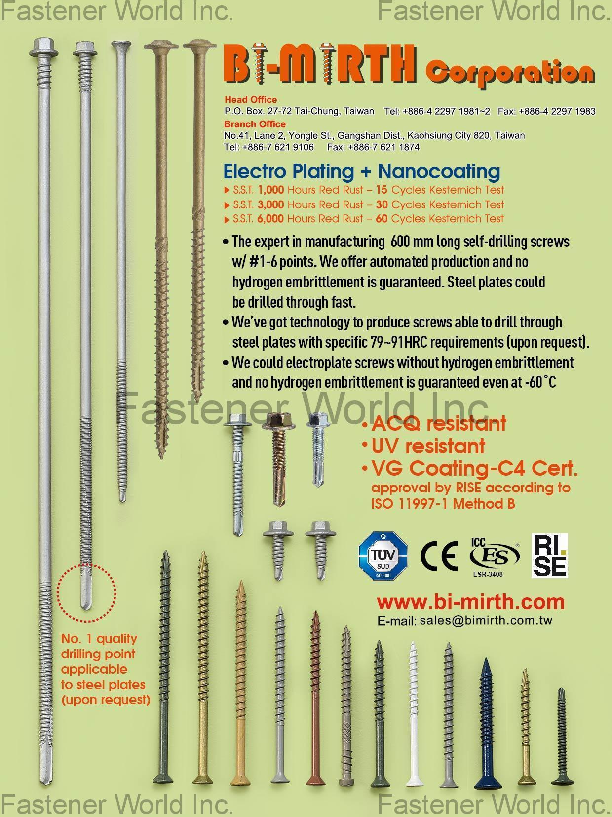 BI-MIRTH CORPORATION , Electro Plating + Nanocoating , Plated Screws