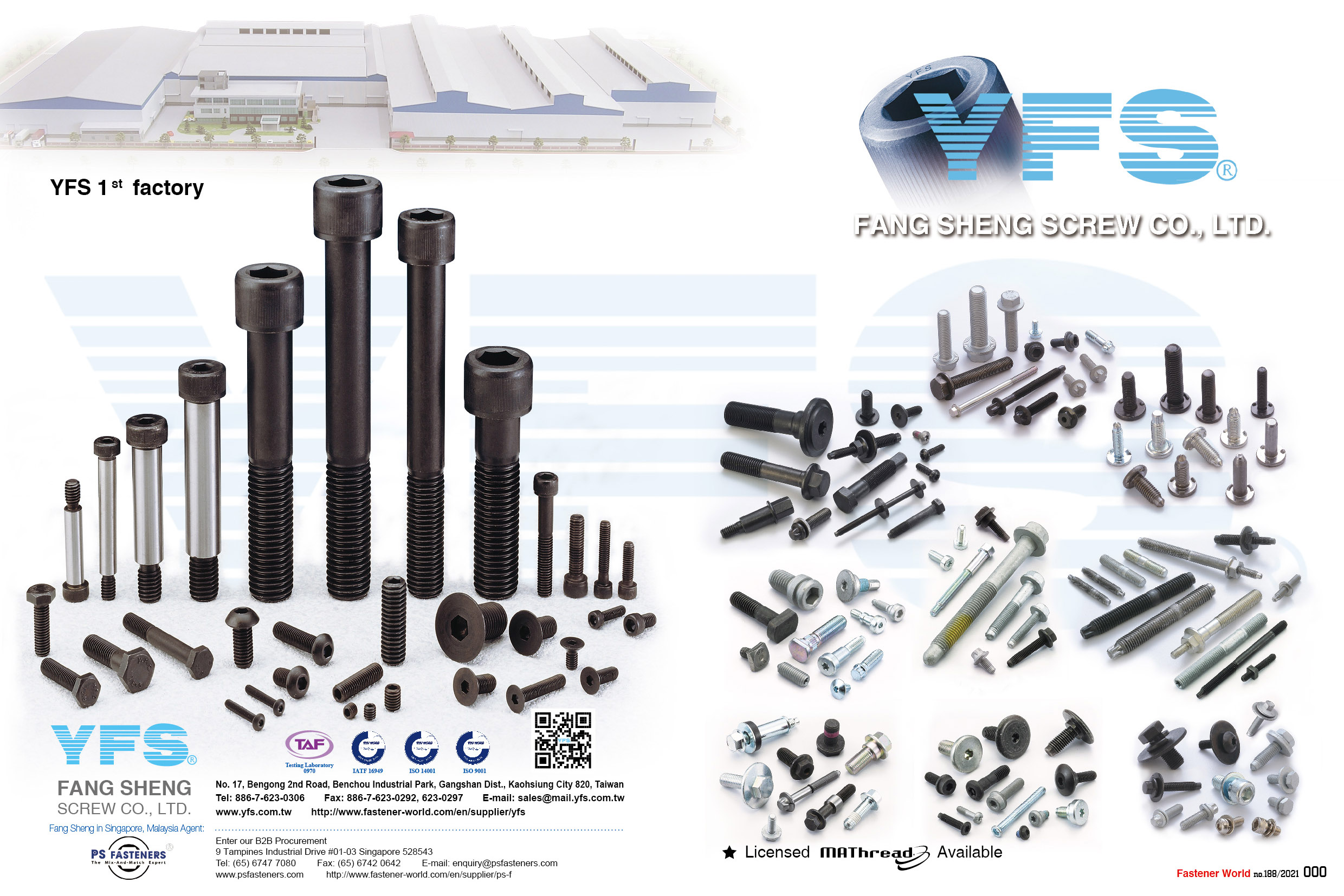 FANG SHENG SCREW CO., LTD. (YFS) , Mathread Screws, Alloy Steel Hex.Socket Head Cap Screws with class 10.9, 12.9 , Mathread Screws