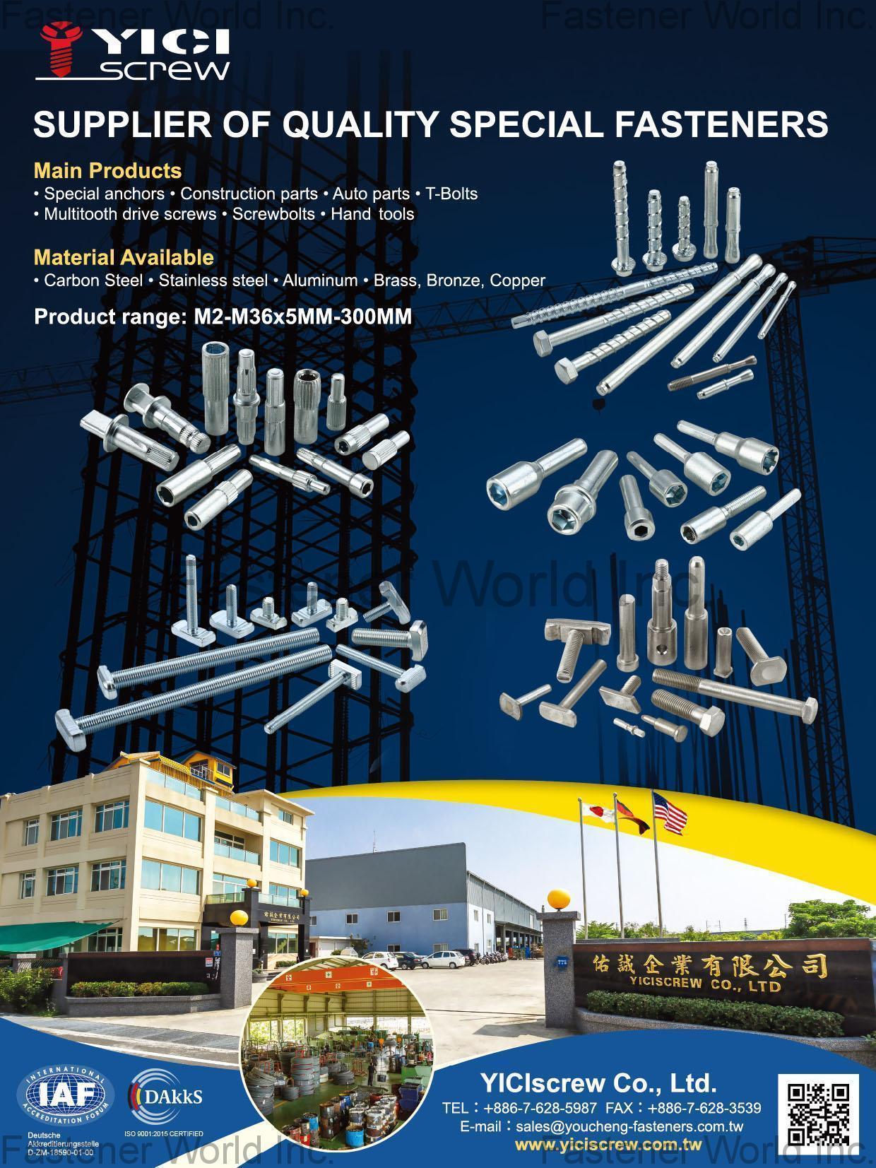YICIscrew CO., LTD. , Special Anchors, Construction Parts, Auto Parts, T-Bolts, Multitooth Drive Screws, Screwbolts, Hand Tools , T-head Or T-slot Bolts YICIscrew CO., LTD. , Special Anchors, Construction Parts, Auto Parts, T-Bolts, Multitooth Drive Screws, Screwbolts, Hand Tools , T-head Or T-slot Bolts