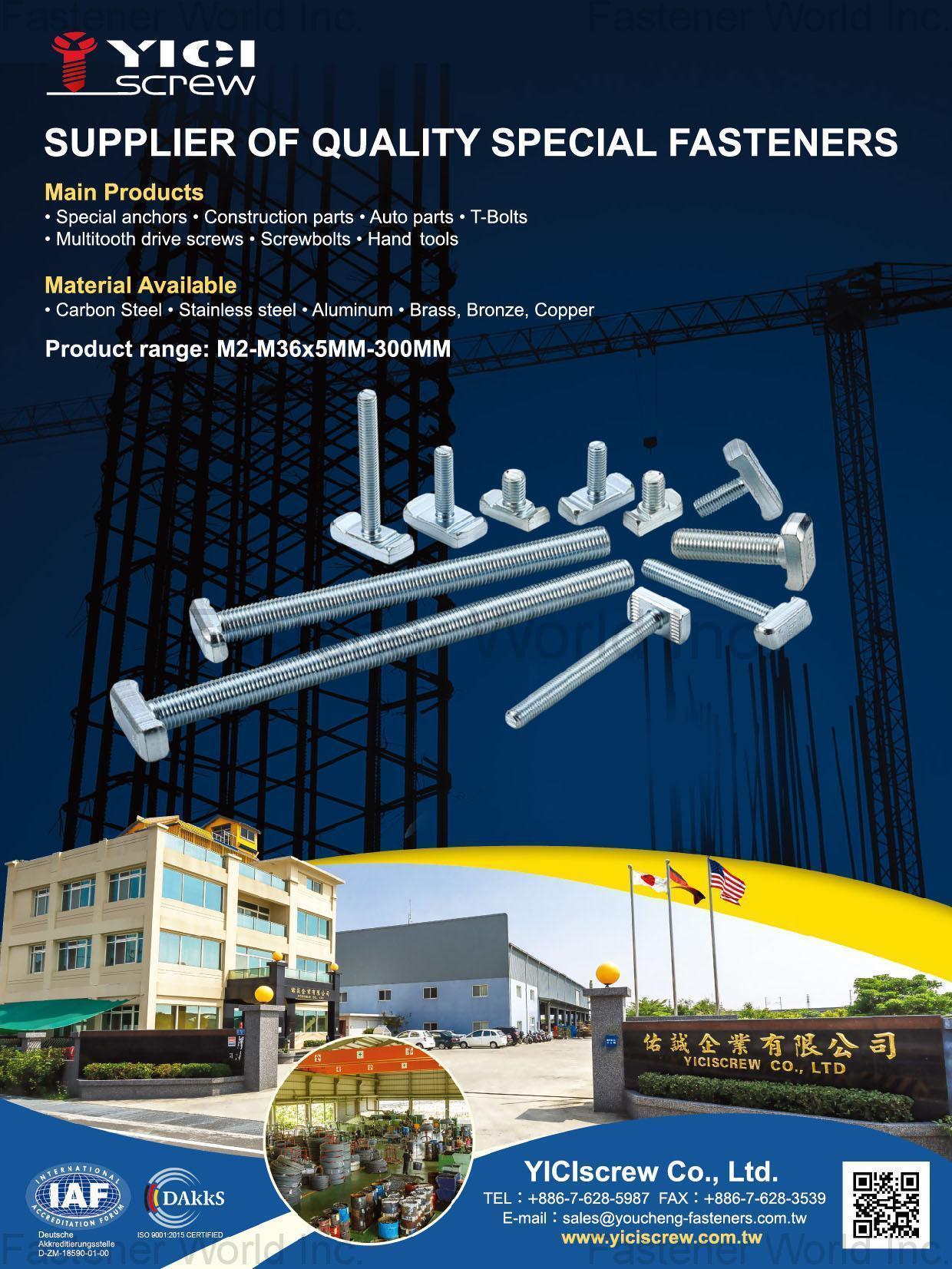 YICIscrew CO., LTD. , Special Anchors, Construction Parts, Auto Parts, T-Bolts, Multitooth Drive Screws, Screwbolts, Hand Tools , Construction Fasteners YICIscrew CO., LTD. , Special Anchors, Construction Parts, Auto Parts, T-Bolts, Multitooth Drive Screws, Screwbolts, Hand Tools , Construction Fasteners