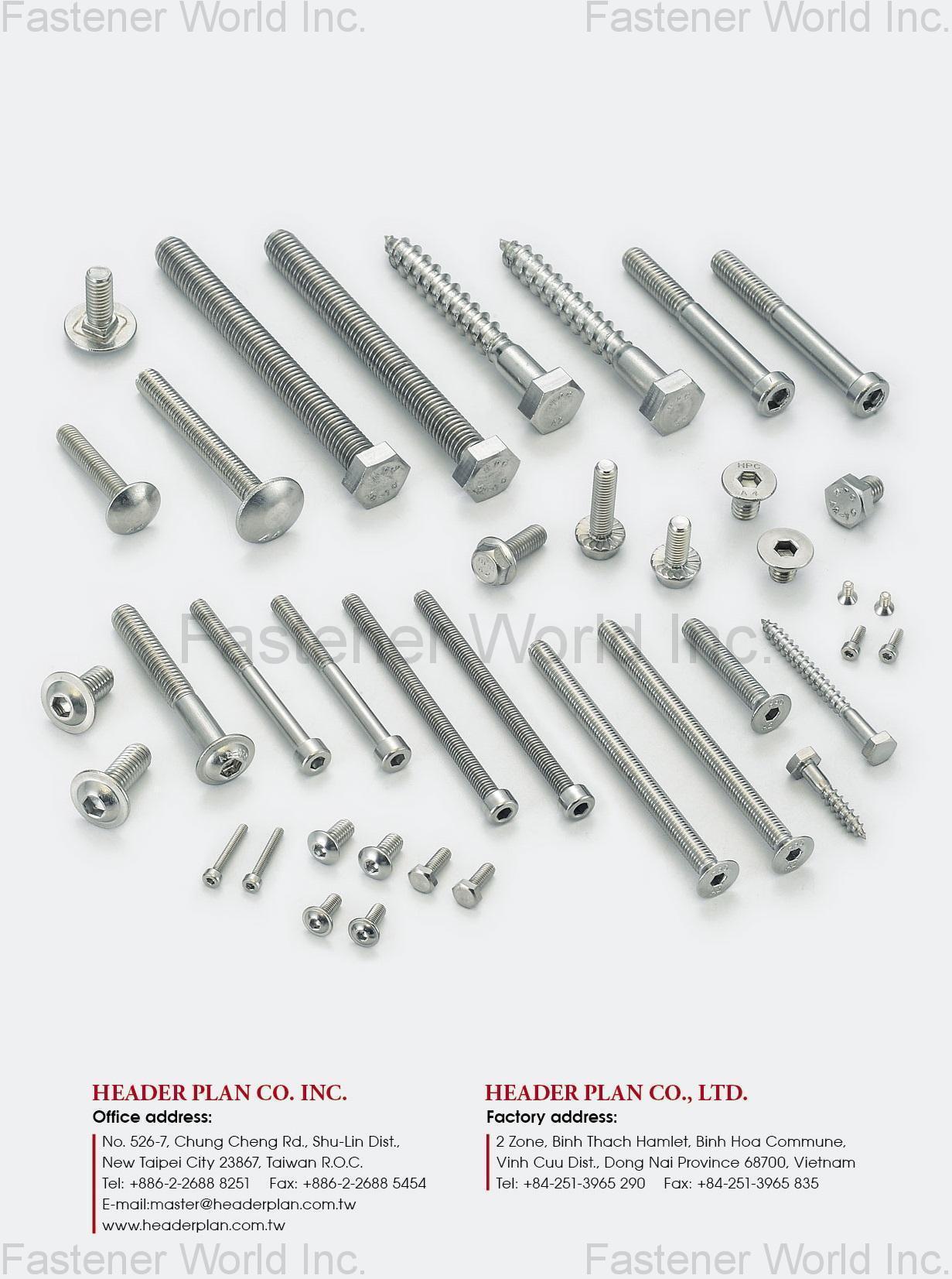 HEADER PLAN CO. INC.  , Stainless Steel Screws , Hexagon Head Bolts