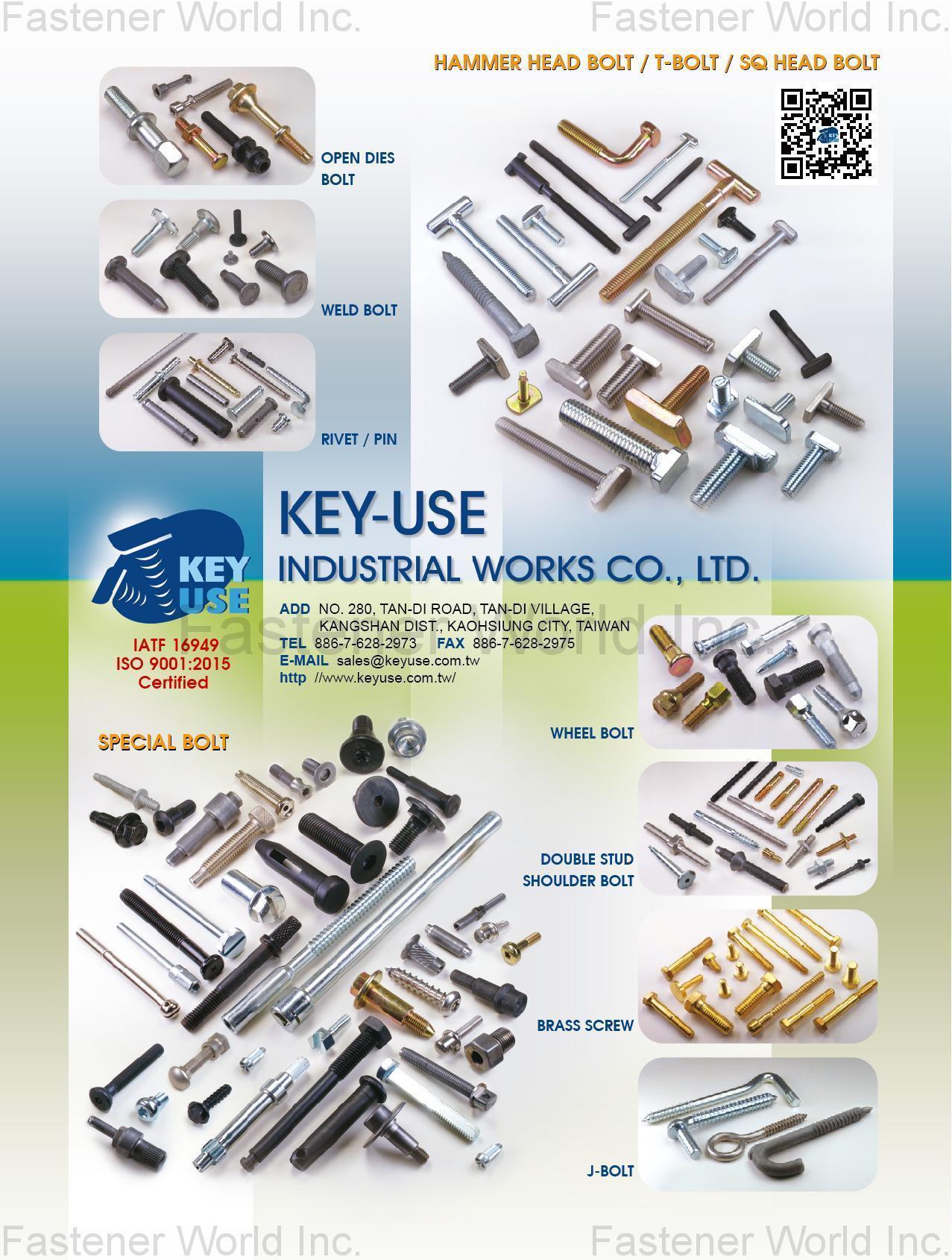 KEY-USE INDUSTRIAL WORKS CO., LTD  , OPEN DIES BOLT,WELD BOLT,RIVET,PIN,HAMMER HEAD BOLT,T-BOLT,SQ HEAD BOLT,SPECIAL BOLT,WHEEL BOLT,DOUBLE STUD SHOULDER BOLT,BRASS SCREW,J-BOLT , Weld Bolts (studs)