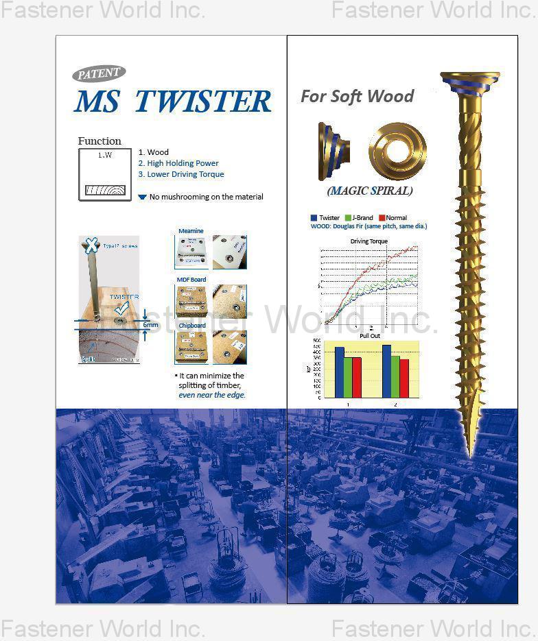 FONG PREAN INDUSTRIAL CO., LTD. , MS Twister Screw for Soft Wood , Floorboard Screws