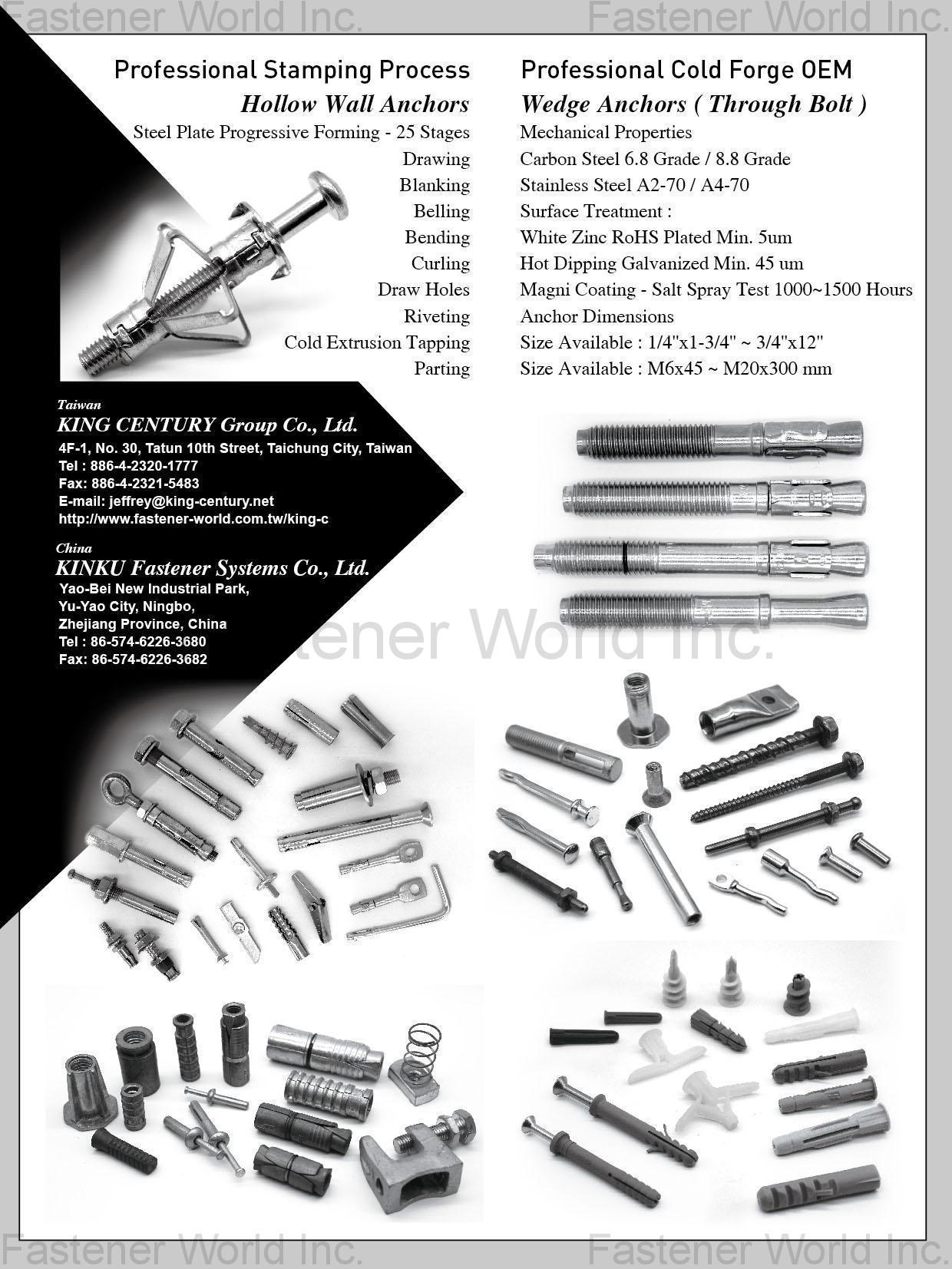 KING CENTURY GROUP CO., LTD. , Hollow Wall Anchor, Wedge Anchor (Through Bolt) , Concrete Anchors