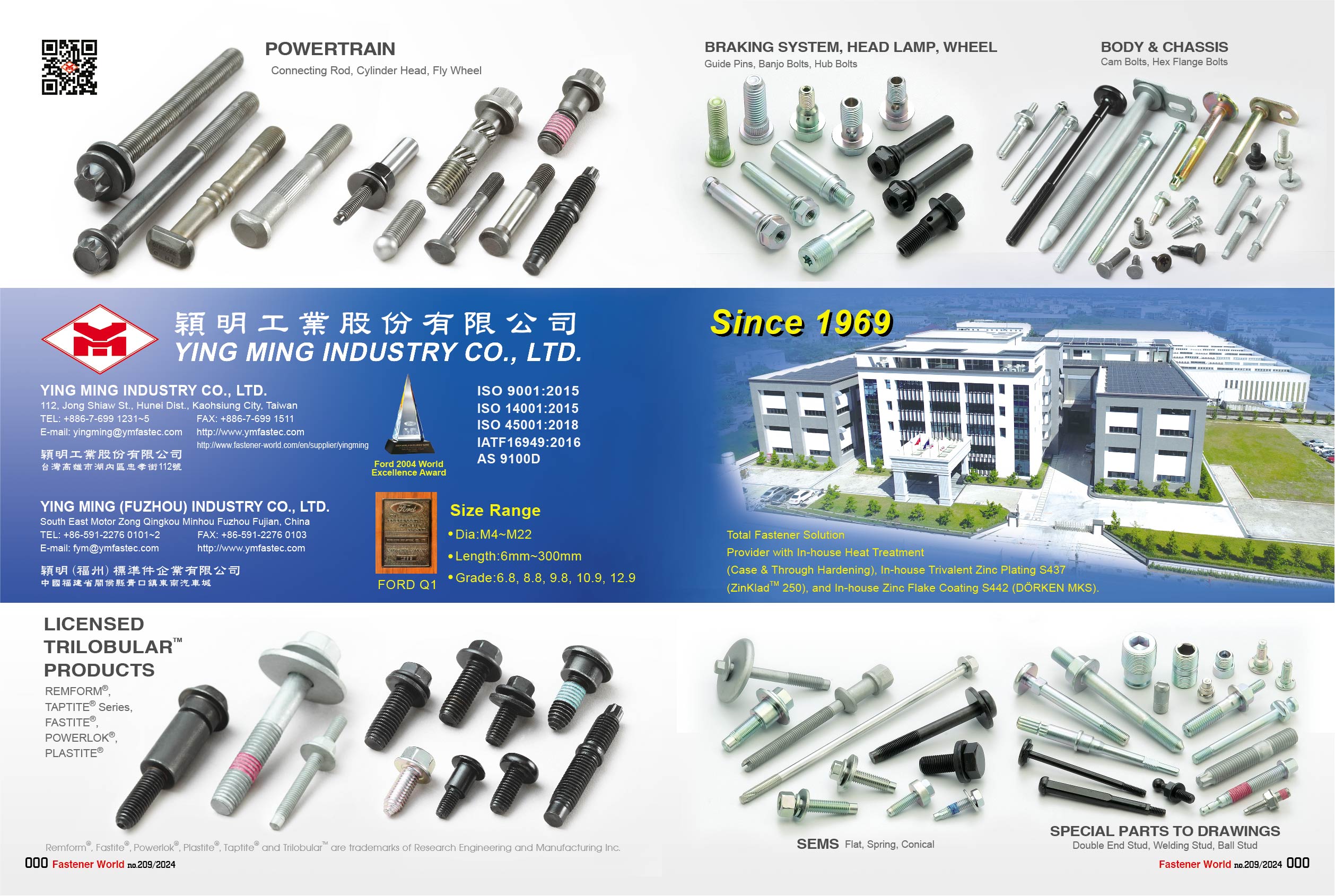 YING MING INDUSTRY CO., LTD.  , Licensed TrilobularTM Products , Flanged Head Bolts