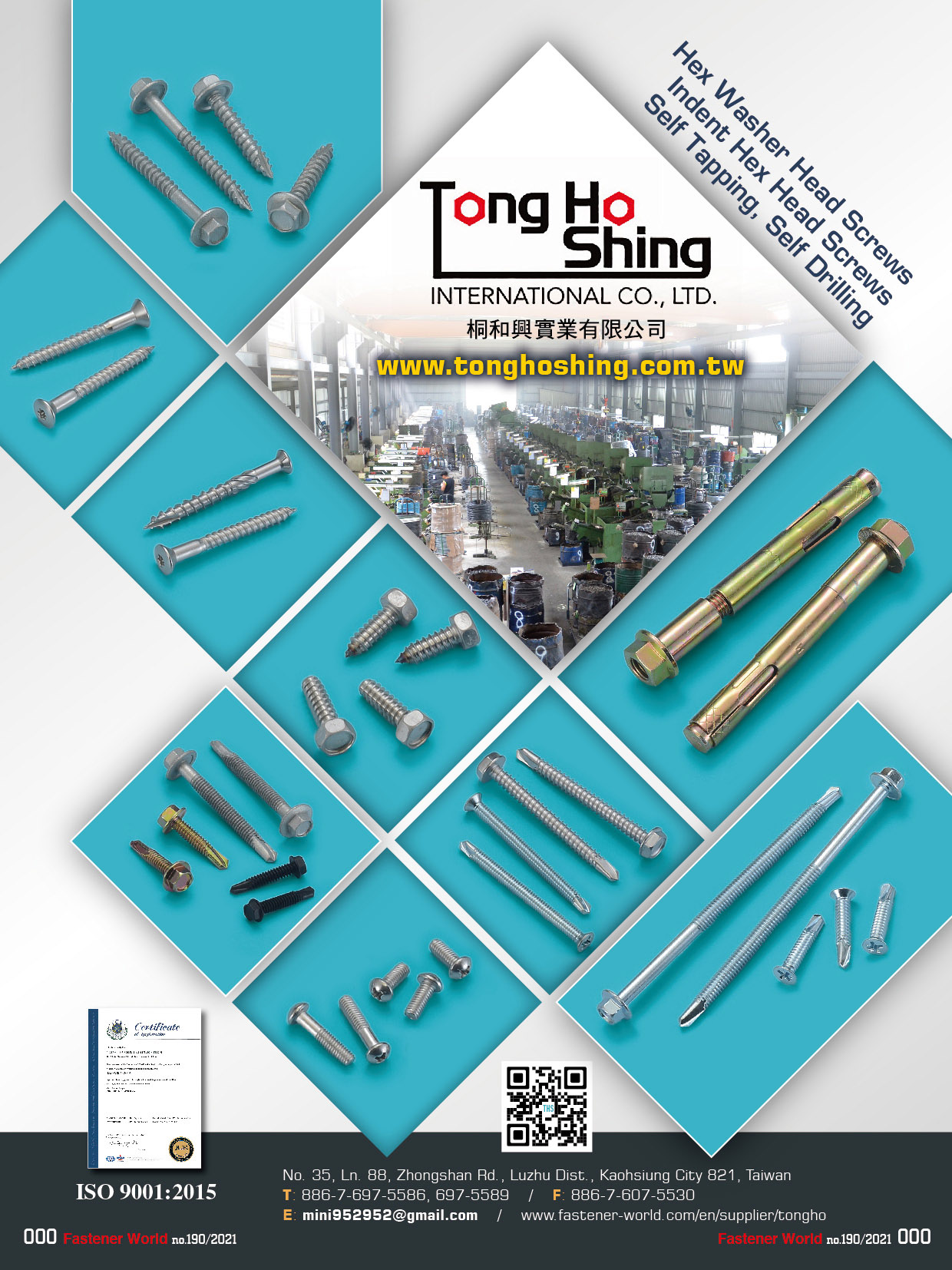 TONG HO SHING INTERNATIONAL CO., LTD. , Hex Washer Head Screws, Indent Hex Head Screws, Self Tapping Screws, Self Drilling Screws , Hexagon Washer Head Screws / Bolts