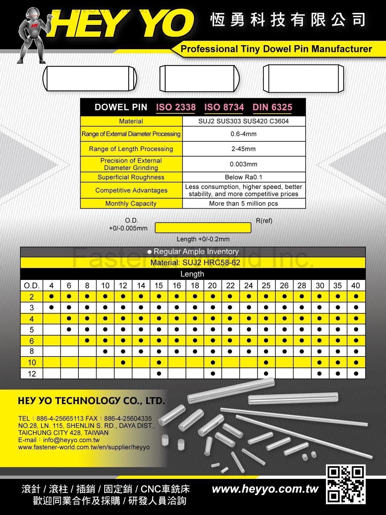 HEY YO TECHNOLOGY CO., LTD. , Tiny Dowel Pins , Dowel Pins
