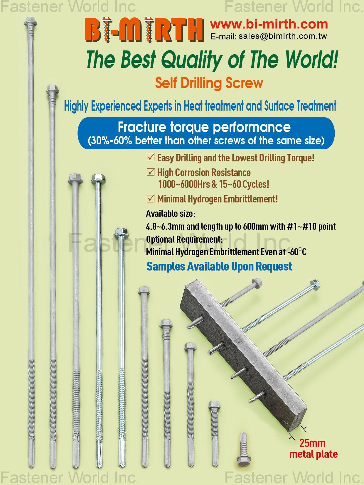 BI-MIRTH CORPORATION , Self Drilling Screws , Stainless Steel Self Drilling Screws