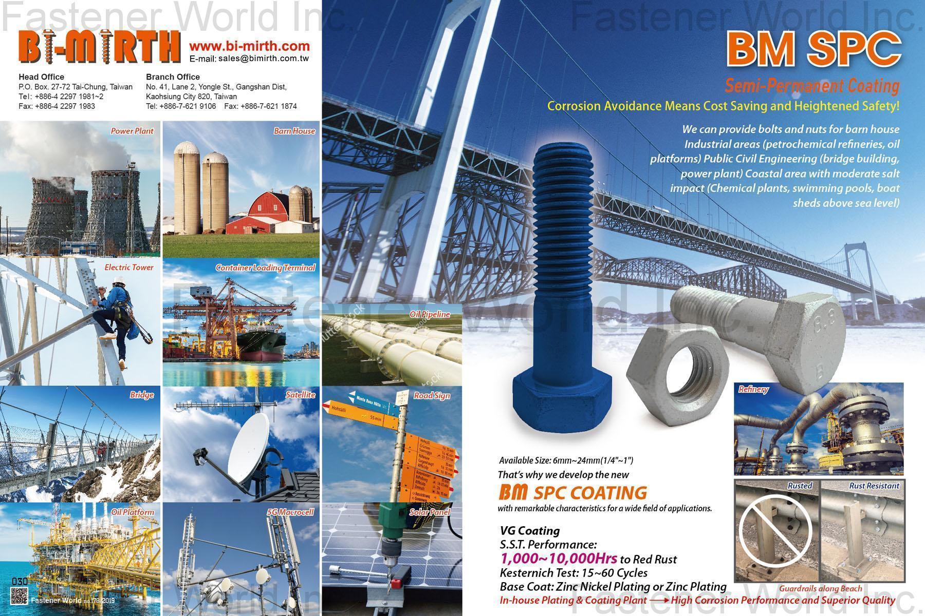 BI-MIRTH CORPORATION , BM Semi-Permanent Coating, BM SPC Coating , Chromium-free Coating