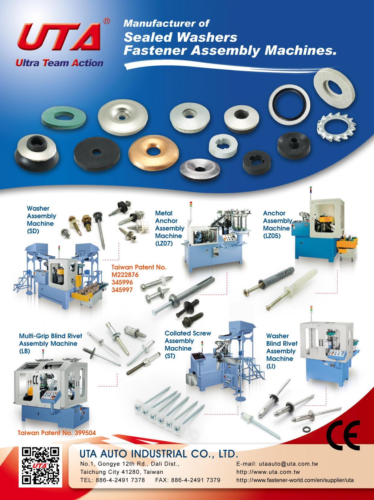UTA AUTO INDUSTRIAL CO., LTD. , Washer Assembly Machine(SD),Metal Anchor Assembly Machine(LZ07),Anchor Assembly Machine(LZO5),Multi-Grip Blind Rivet Assembly Machine(LB),Collated Screw Assembly Machine(ST),Washer Blind Rivet Assembly Machine(L1) , Screw & Nylon Anchor Assembly Machine