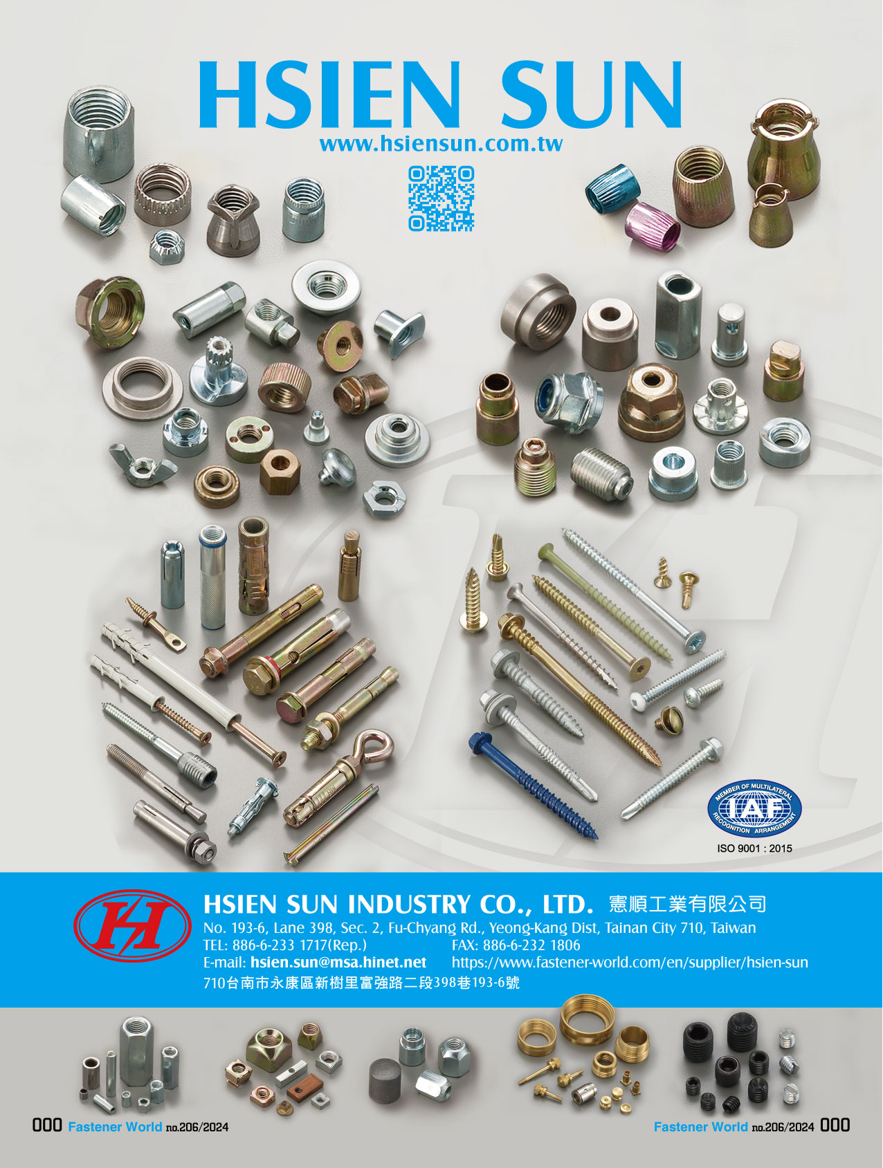 HSIEN SUN INDUSTRY CO., LTD.  , Conical Nuts, Anchor, Concrete Sleeve Anchor, Sleeve Anchor Bolt Type, Sleeve Anchor Flange Type, Heavy Duty Anchor, Zmark Heavy Duty Anchor, Wedge Anchor Nuts, Concrete Wedge Anchor, Nylon Frame Anchor (With Ring), Nylon Nail Anchor With Screw, Special Nuts, Autoparts Nuts, Bicycle Nuts, Cap Nuts, Furniture Nuts, Hex & Round Coupling Nuts, Locking Nuts, Square Nuts, Thread Nuts, T Nuts, Turning Part, Set Screws,Self Drilling Screws, Tapping Screws, Chipboard Screws , All Kinds of Screws