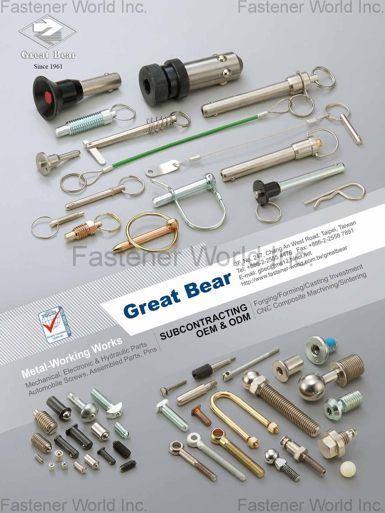 GREAT BEAR ENTERPRISE CORPORATION , Mechanical, Electronic & Hydraulic Parts, Automobile Screws, Assembled Parts, Pins , Hydraulic Components