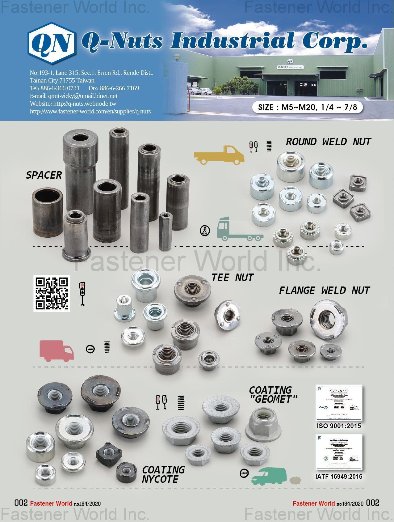 Q-NUTS INDUSTRIAL CORP. , Spacer, Round Weld Nut, Tee Nut, Flange Weld Nut, Coating