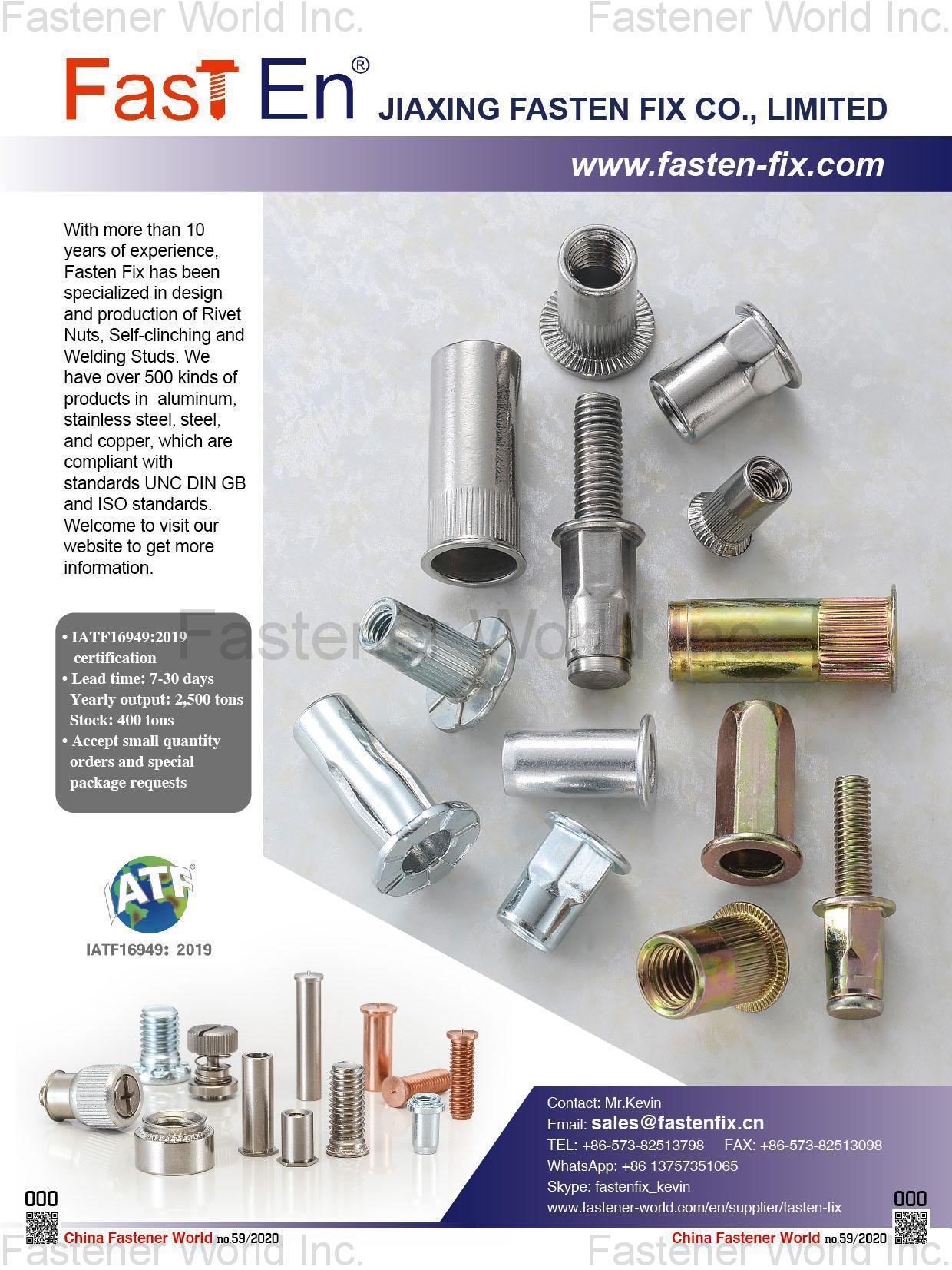 JIAXING FASTEN FIX CO., LIMITED , Rivet Nuts, Self-clinching, Welding Studs JIAXING FASTEN FIX CO., LIMITED , Rivet Nuts, Self-clinching, Welding Studs